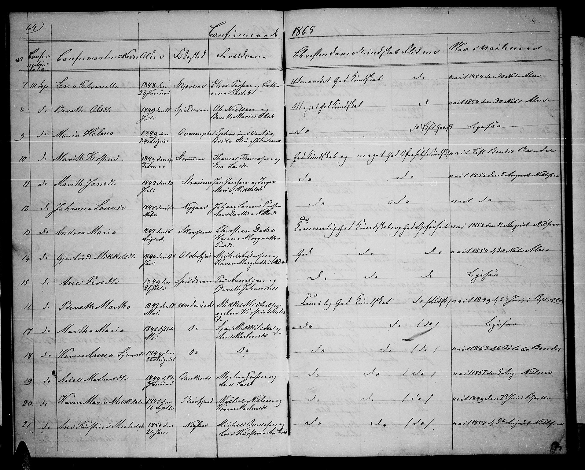 Skjervøy sokneprestkontor, SATØ/S-1300/H/Ha/Hab/L0013klokker: Parish register (copy) no. 13, 1862-1870, p. 64