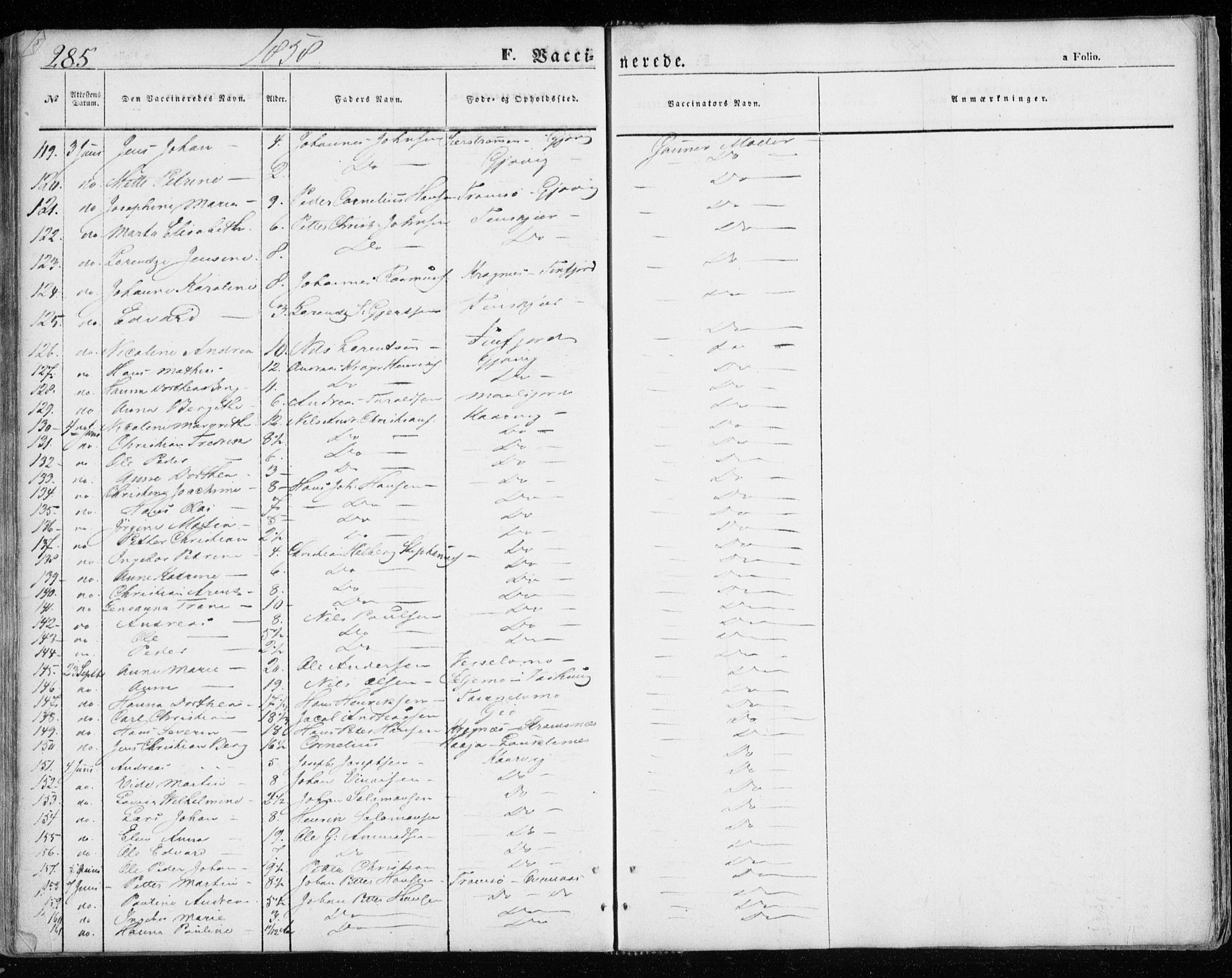 Lenvik sokneprestembete, SATØ/S-1310/H/Ha/Haa/L0007kirke: Parish register (official) no. 7, 1855-1865, p. 285