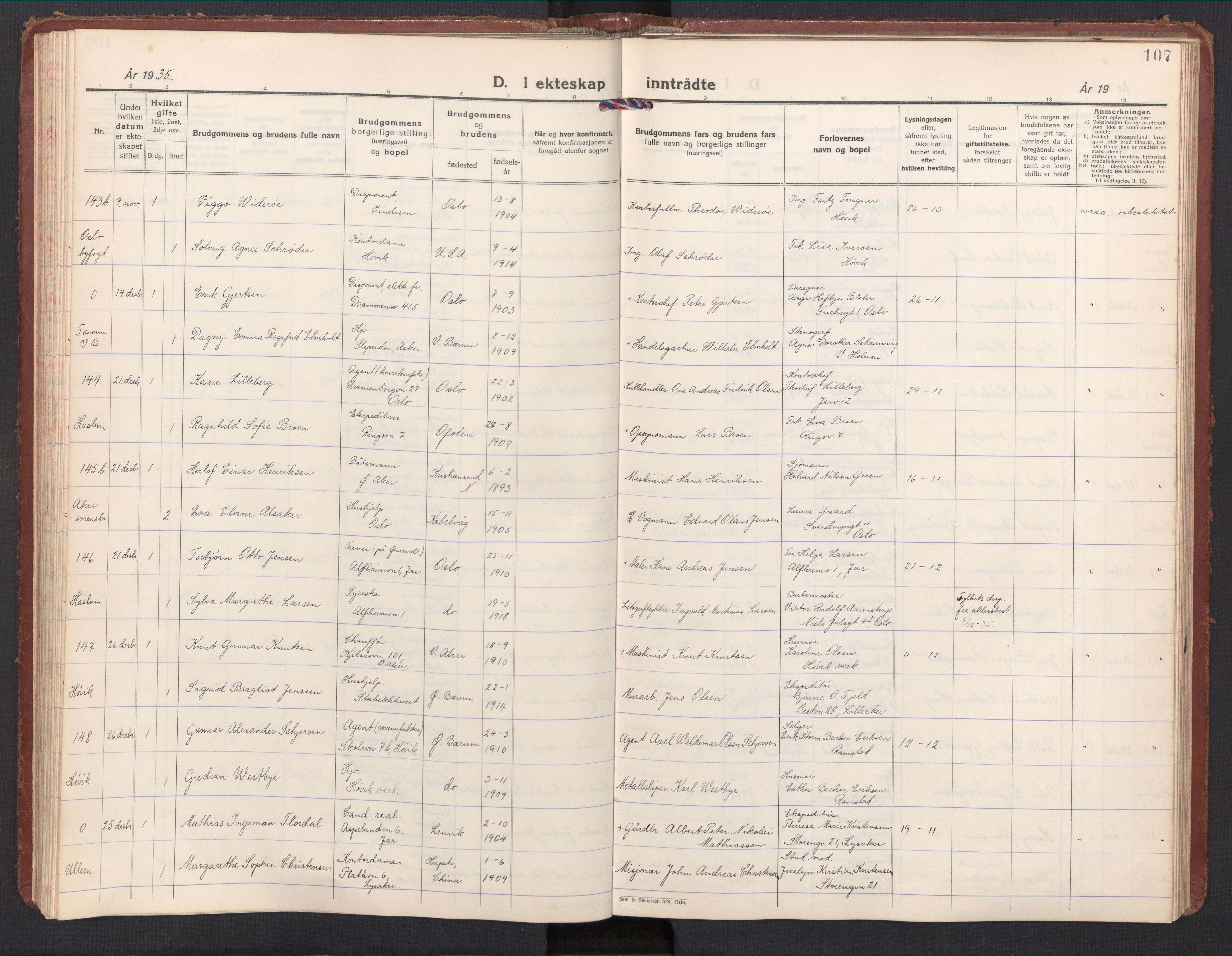 Østre Bærum prestekontor Kirkebøker, AV/SAO-A-10887/F/Fa/L0004: Parish register (official) no. 4, 1929-1940, p. 107