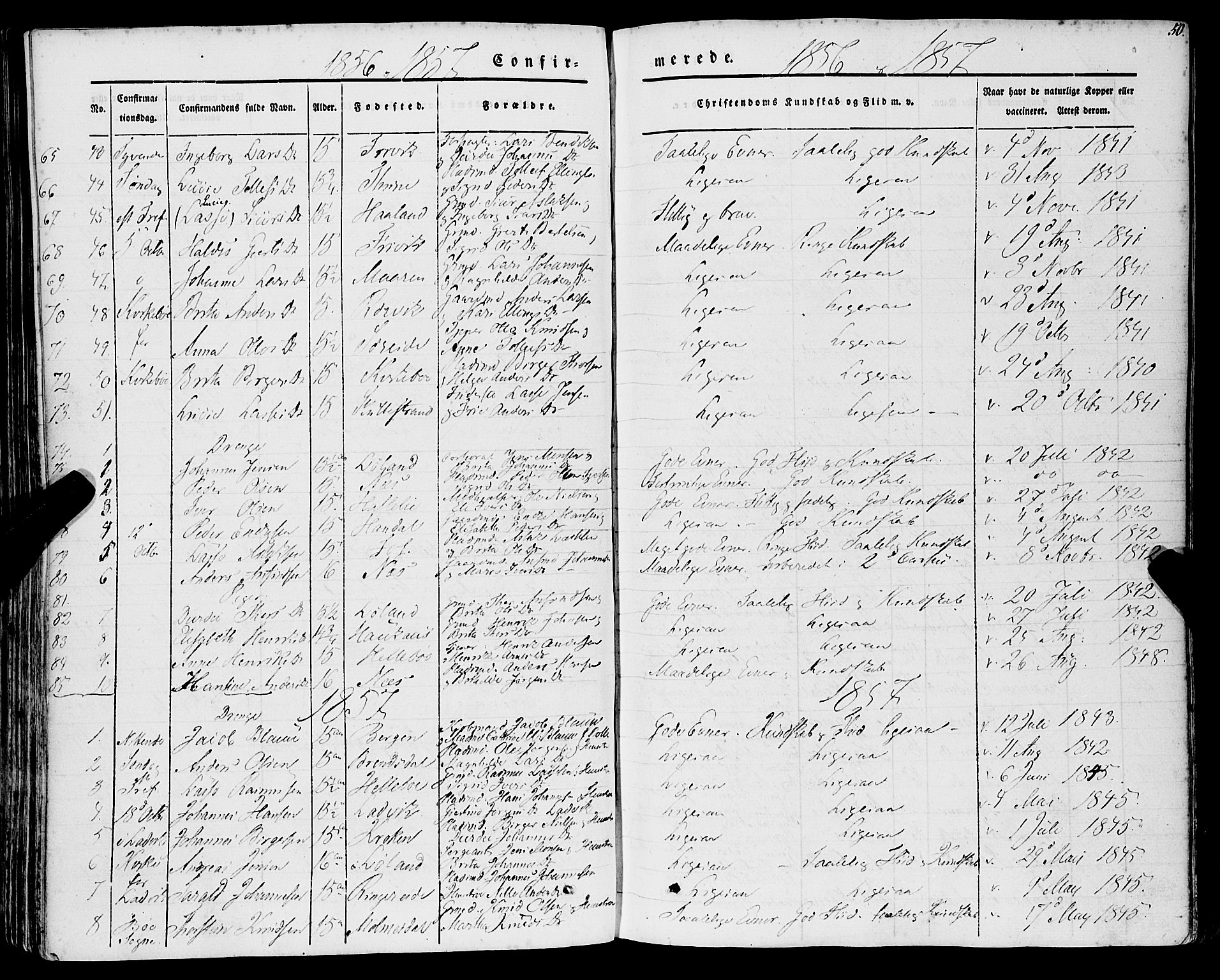 Lavik sokneprestembete, SAB/A-80901: Parish register (official) no. A 3, 1843-1863, p. 50