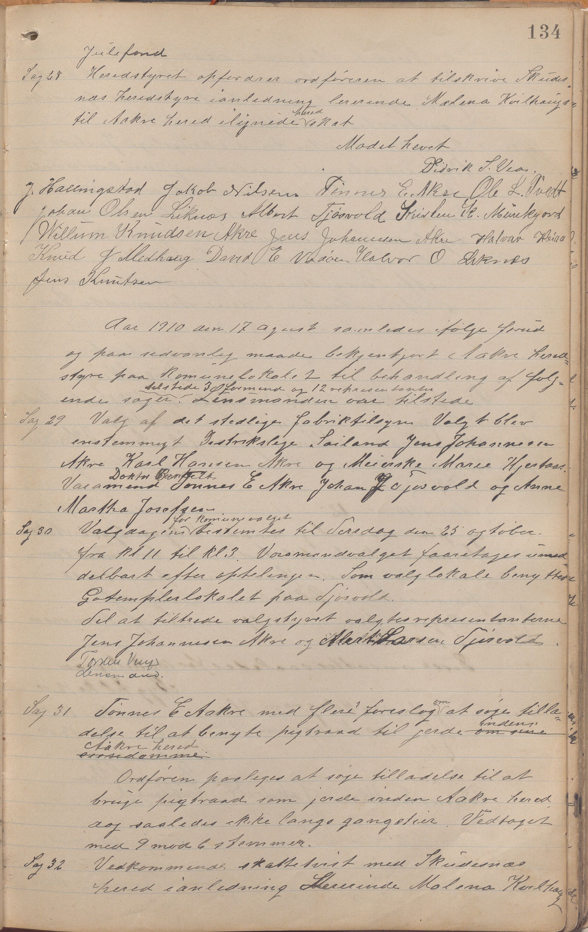 Åkra kommune - Formannskapet, IKAR/K-101275/A/Aa/L0001: Møtebok, 1892-1918, p. 134a
