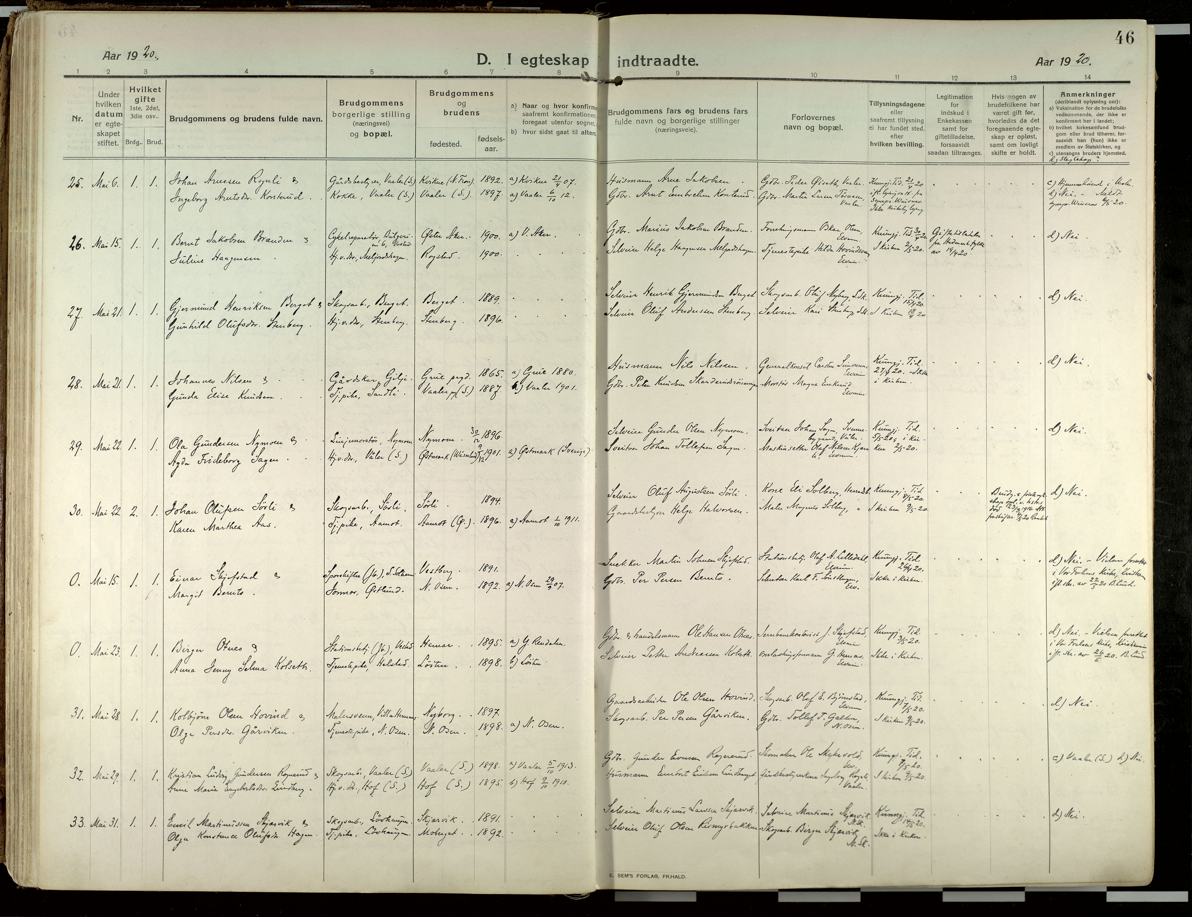 Elverum prestekontor, AV/SAH-PREST-044/H/Ha/Haa/L0021: Parish register (official) no. 21, 1913-1928, p. 46