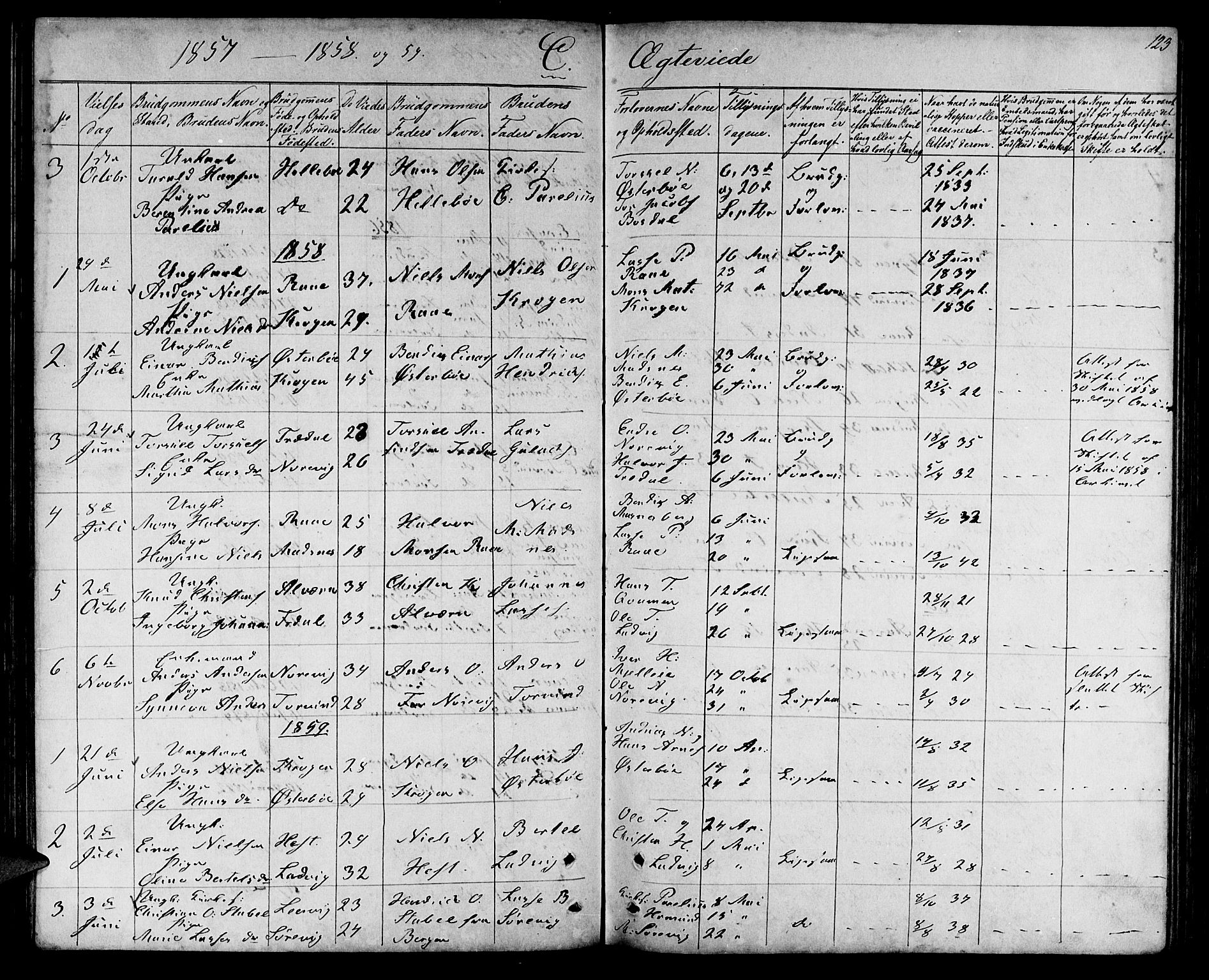 Lavik sokneprestembete, SAB/A-80901: Parish register (copy) no. A 1, 1854-1881, p. 123