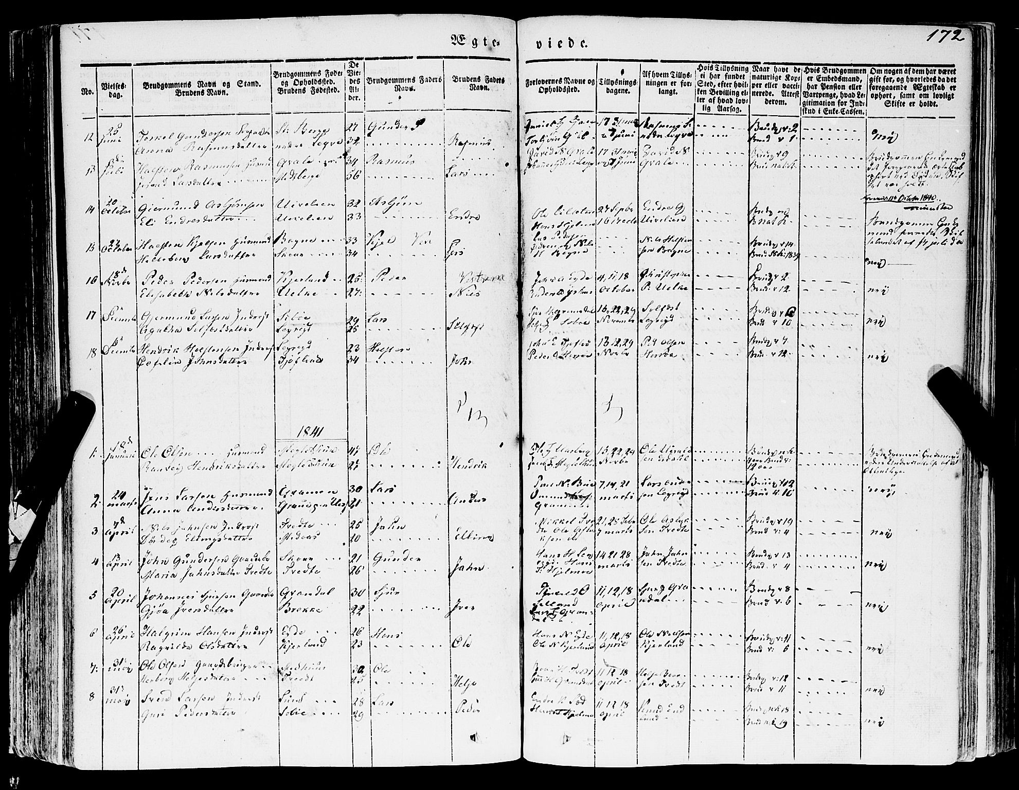 Ulvik sokneprestembete, SAB/A-78801/H/Haa: Parish register (official) no. A 12, 1839-1853, p. 172