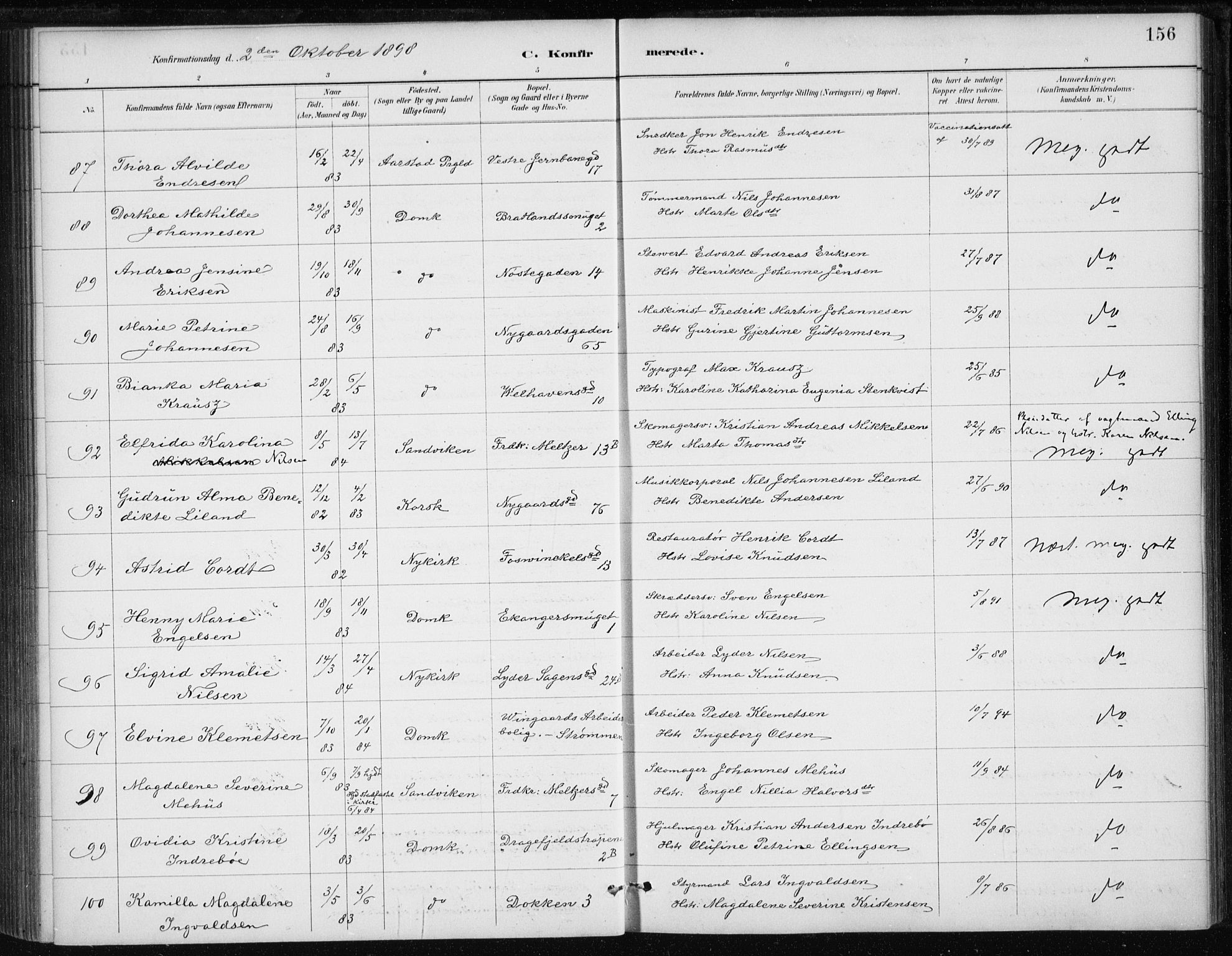 Johanneskirken sokneprestembete, AV/SAB-A-76001/H/Haa/L0008: Parish register (official) no. C 1, 1885-1907, p. 156