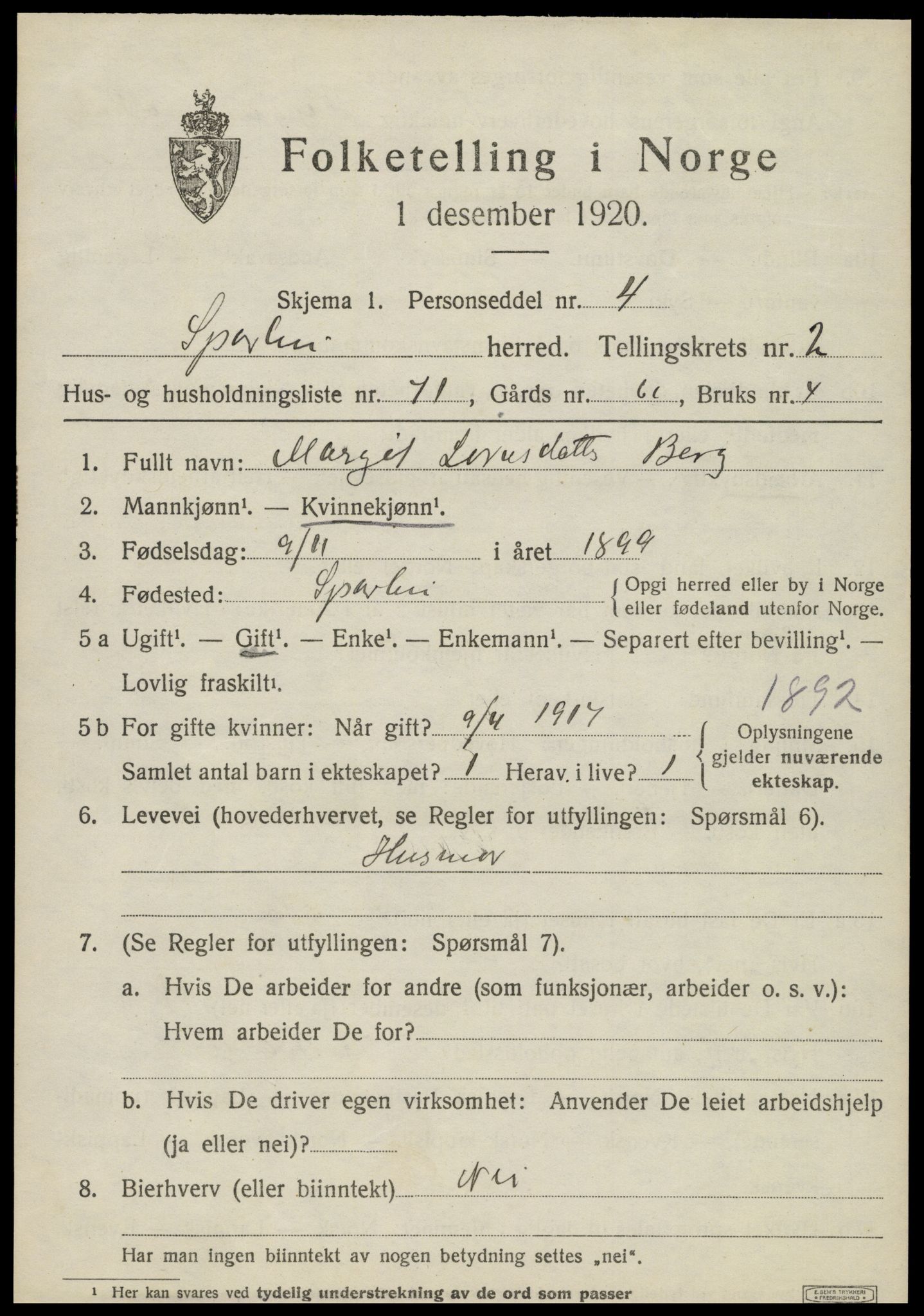 SAT, 1920 census for Sparbu, 1920, p. 4167