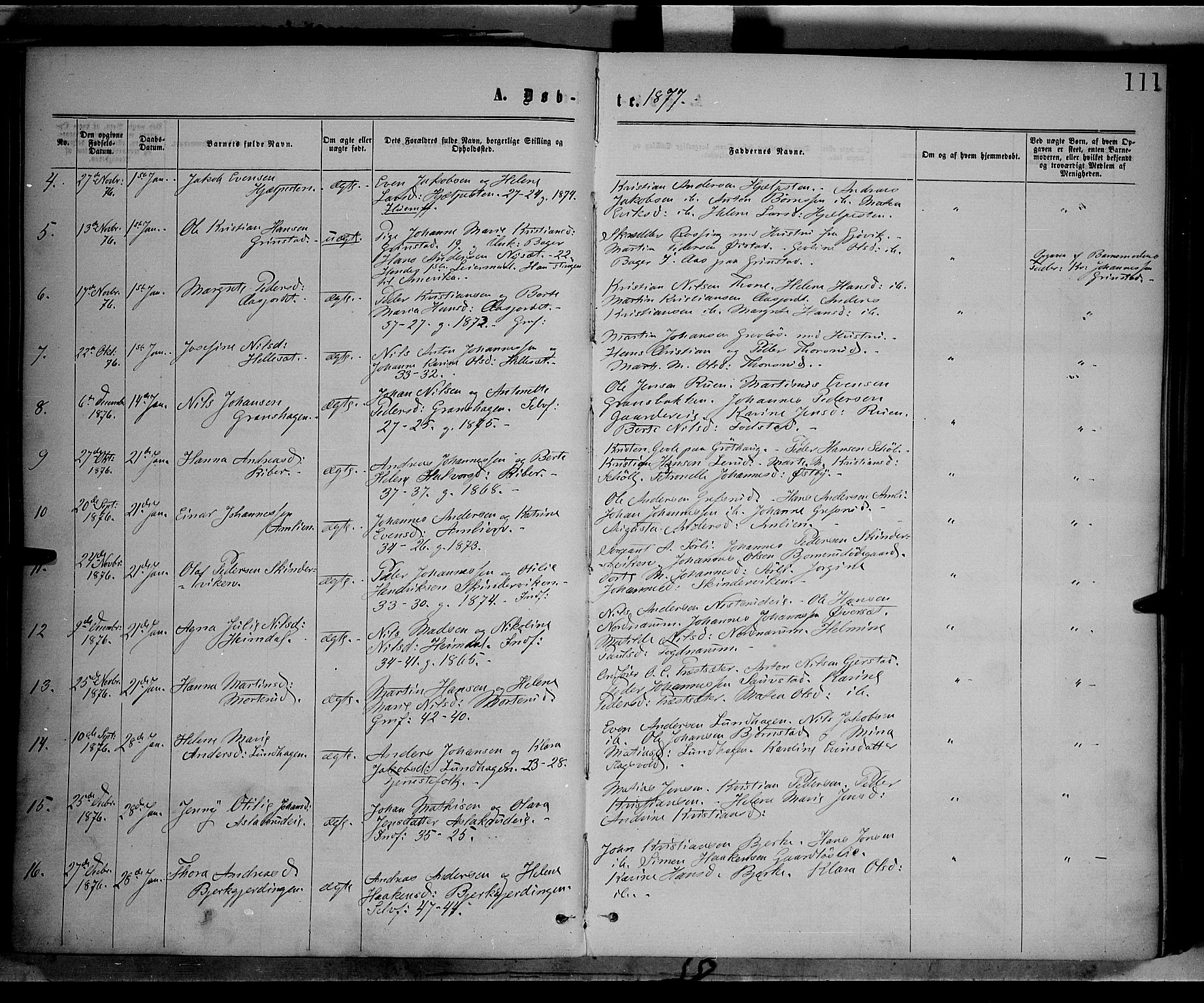Vestre Toten prestekontor, SAH/PREST-108/H/Ha/Haa/L0008: Parish register (official) no. 8, 1870-1877, p. 111