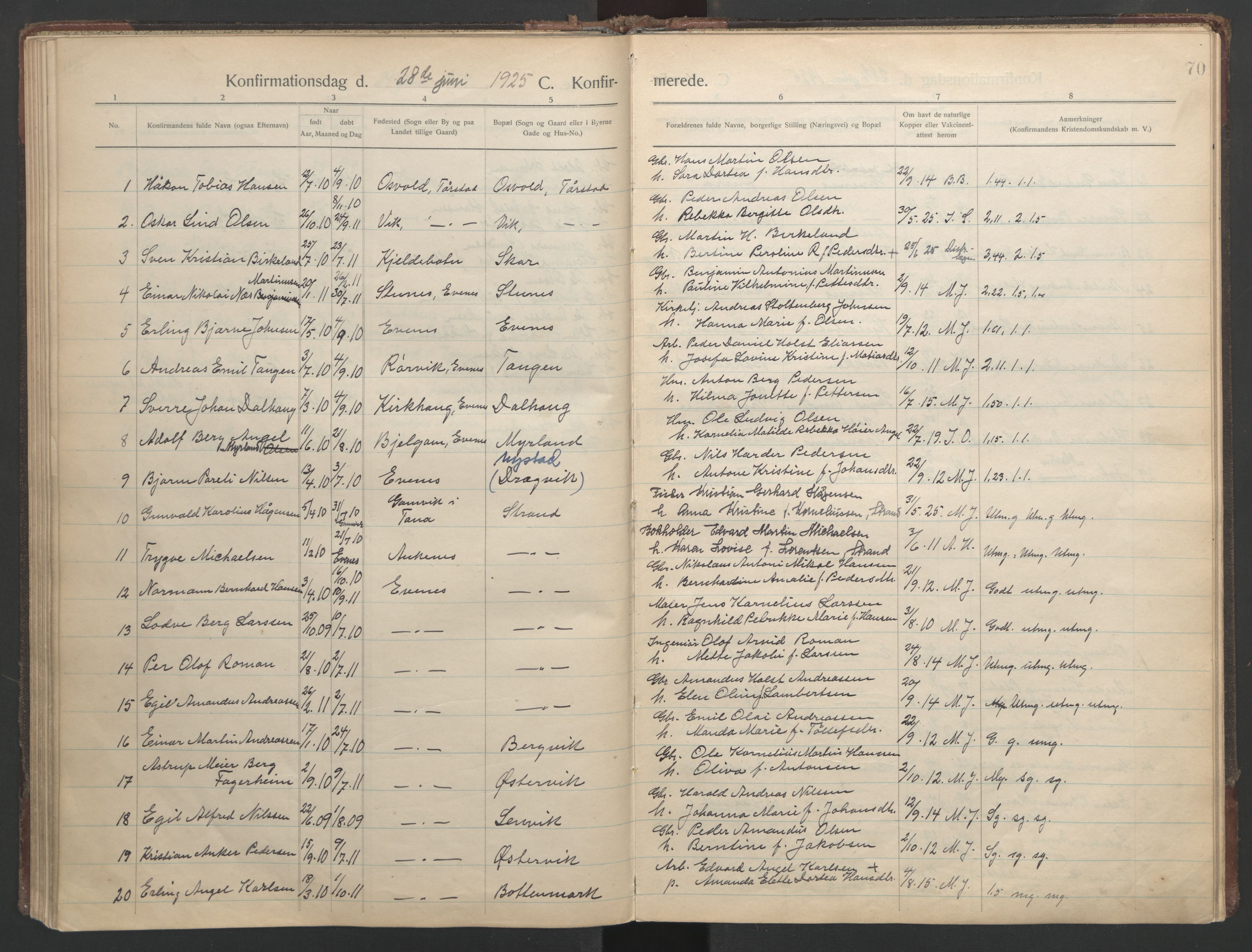 Ministerialprotokoller, klokkerbøker og fødselsregistre - Nordland, AV/SAT-A-1459/863/L0901: Parish register (official) no. 863A13, 1906-1934, p. 70