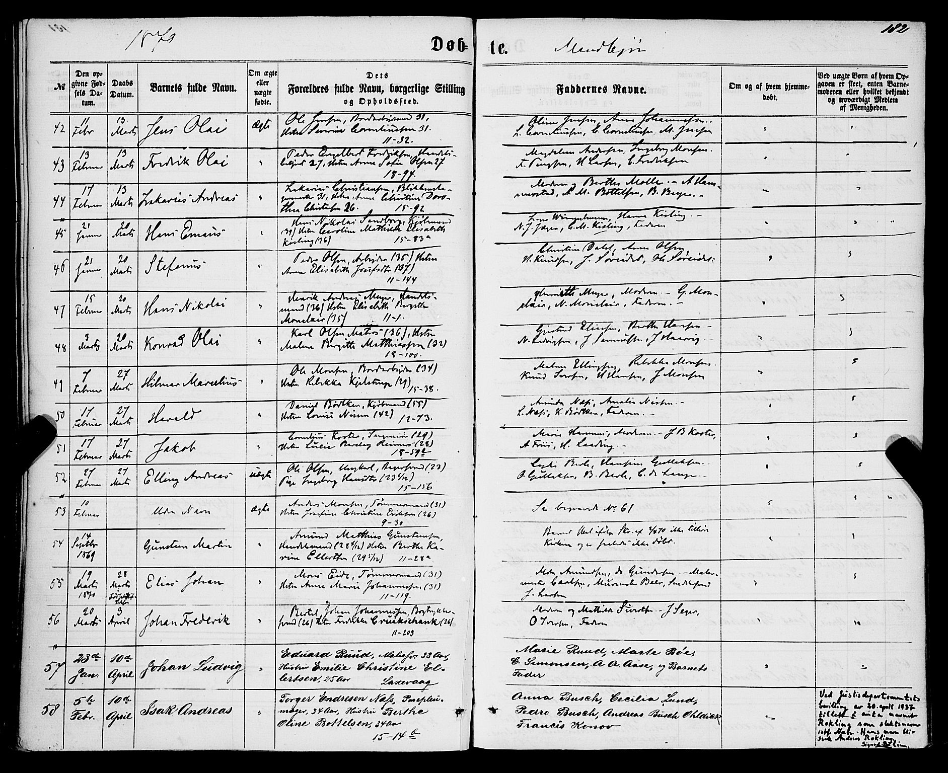 Domkirken sokneprestembete, SAB/A-74801/H/Haa/L0021: Parish register (official) no. B 4, 1859-1871, p. 182