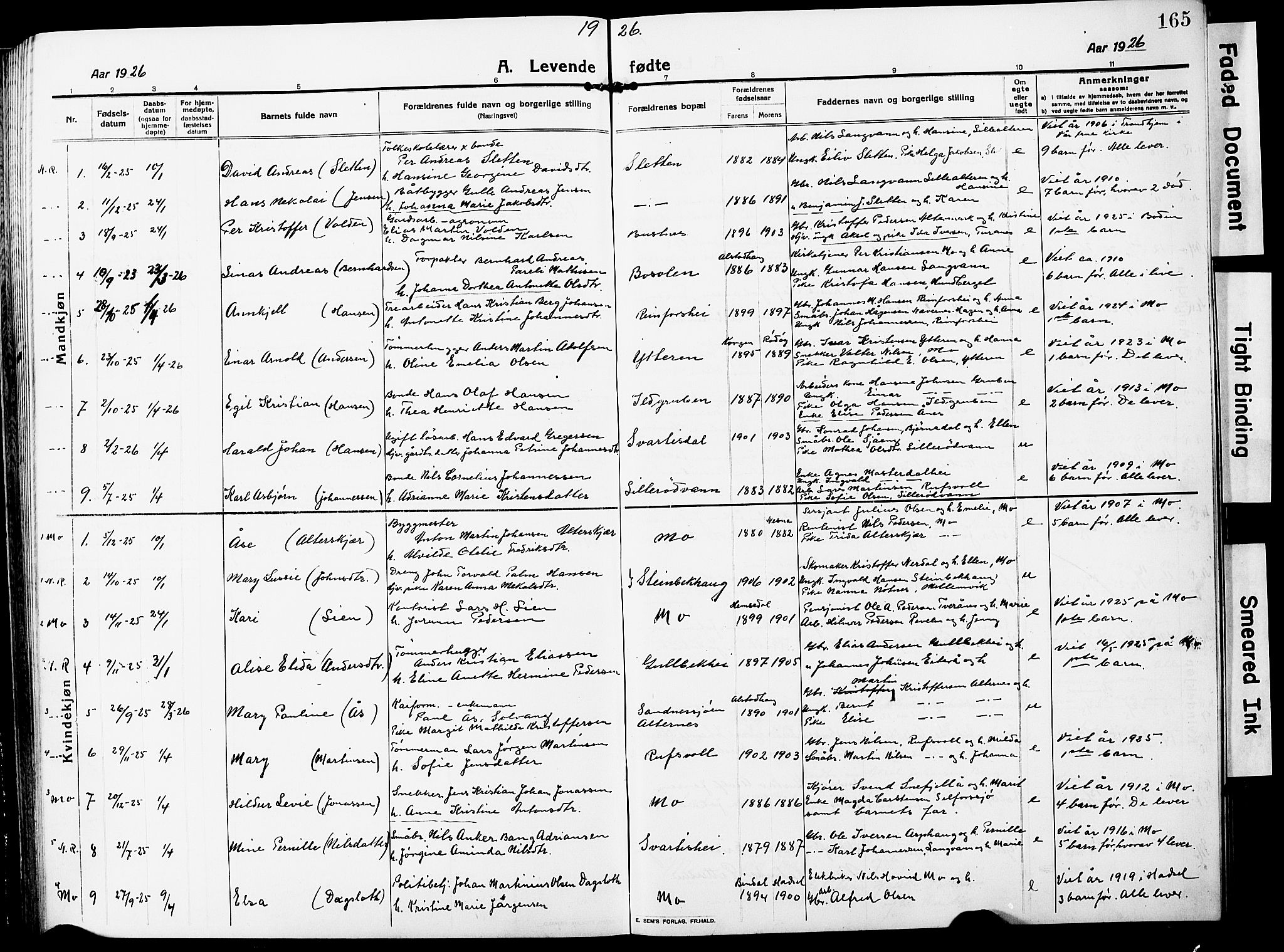 Ministerialprotokoller, klokkerbøker og fødselsregistre - Nordland, AV/SAT-A-1459/827/L0423: Parish register (copy) no. 827C12, 1912-1930, p. 165