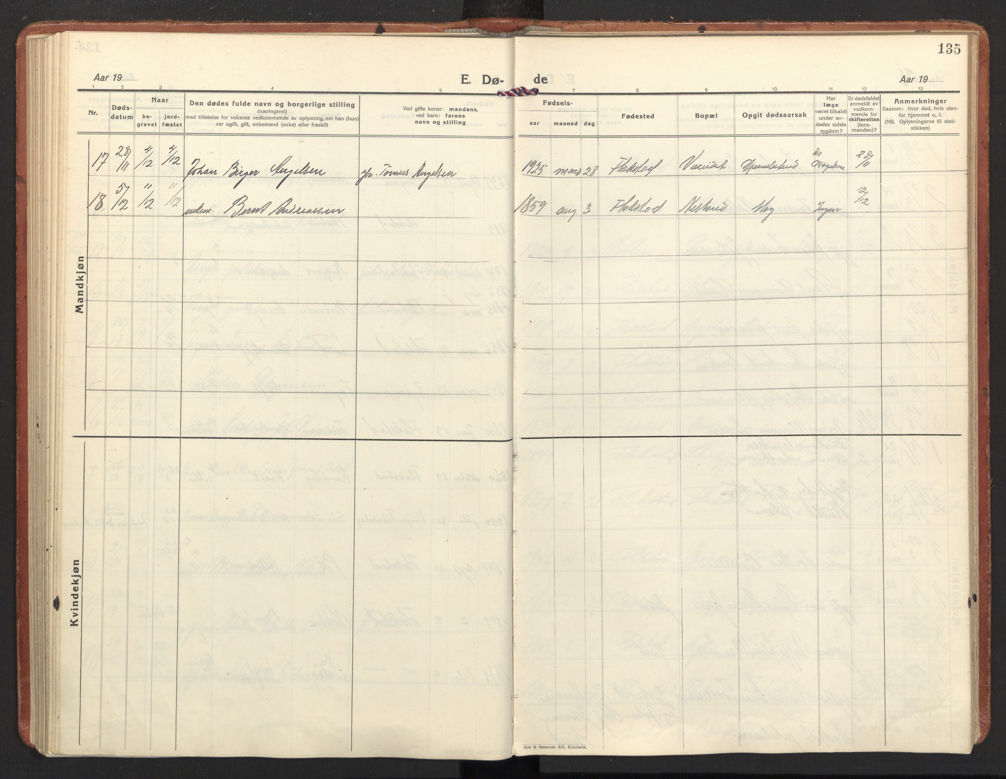 Ministerialprotokoller, klokkerbøker og fødselsregistre - Nordland, AV/SAT-A-1459/885/L1211: Parish register (official) no. 885A11, 1927-1938, p. 135