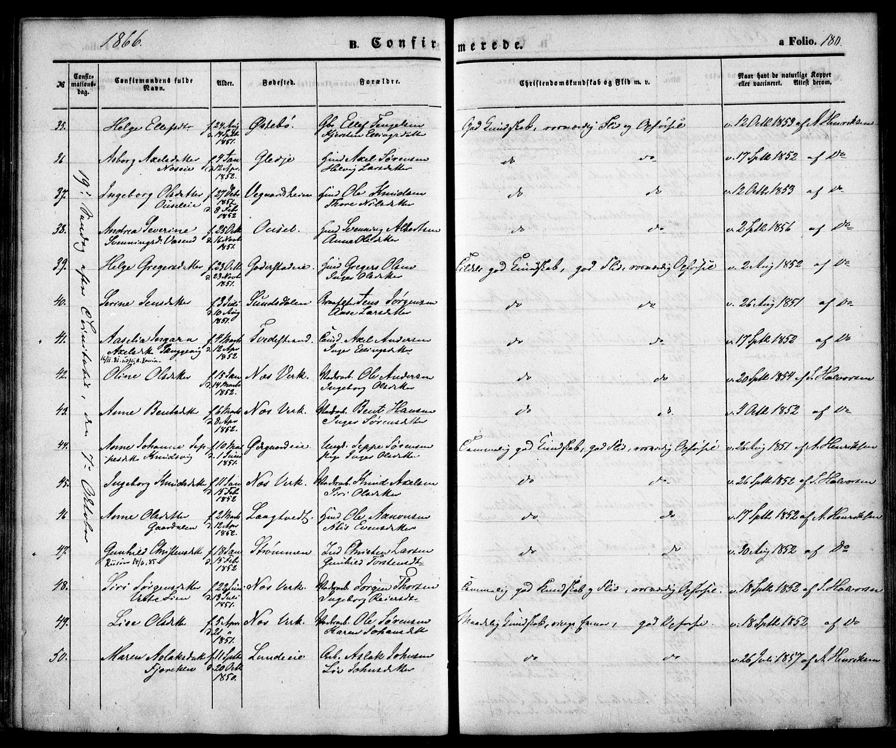 Holt sokneprestkontor, AV/SAK-1111-0021/F/Fa/L0009: Parish register (official) no. A 9, 1861-1871, p. 180