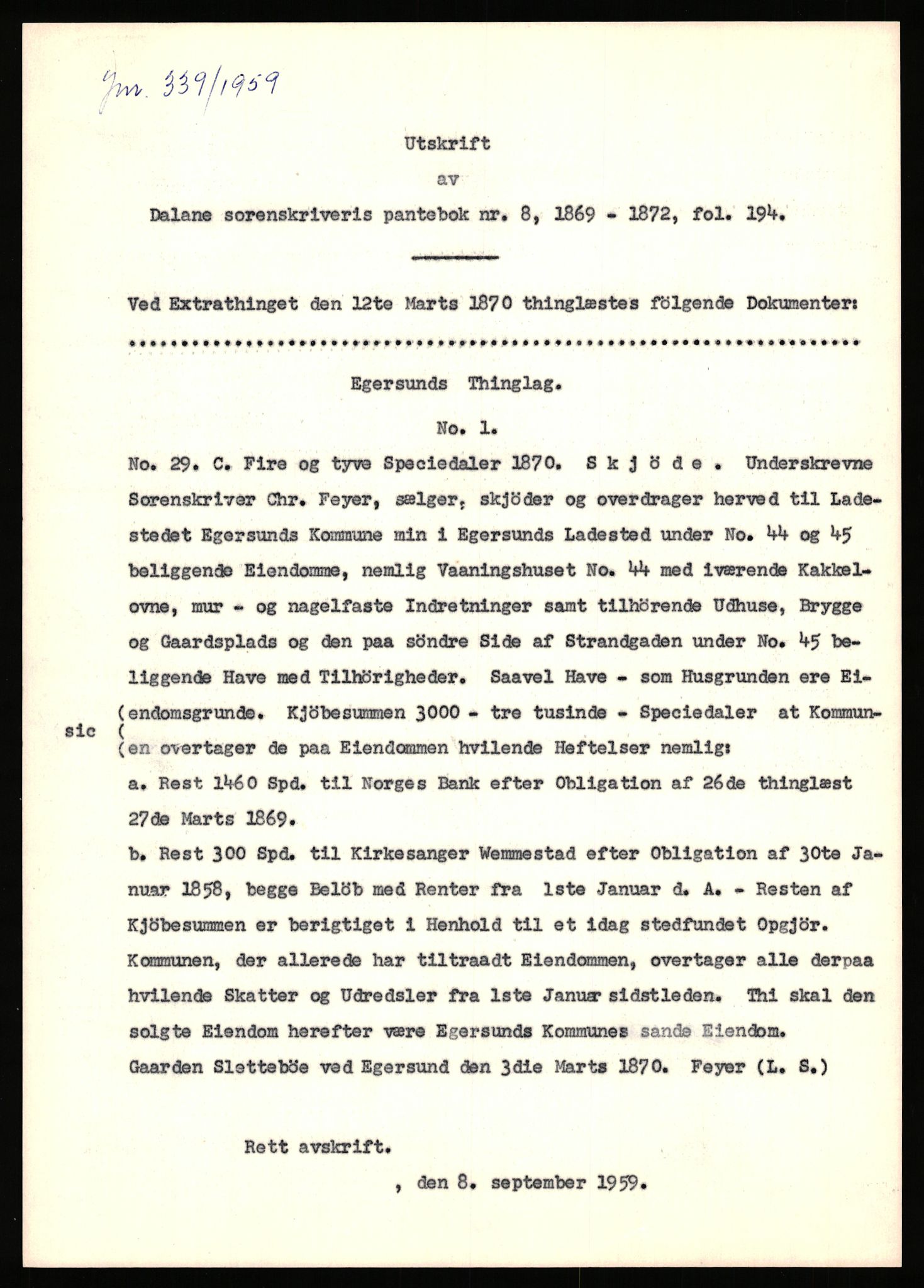 Statsarkivet i Stavanger, AV/SAST-A-101971/03/Y/Yj/L0015: Avskrifter sortert etter gårdsnavn: Dysje - Eide, 1750-1930, p. 261