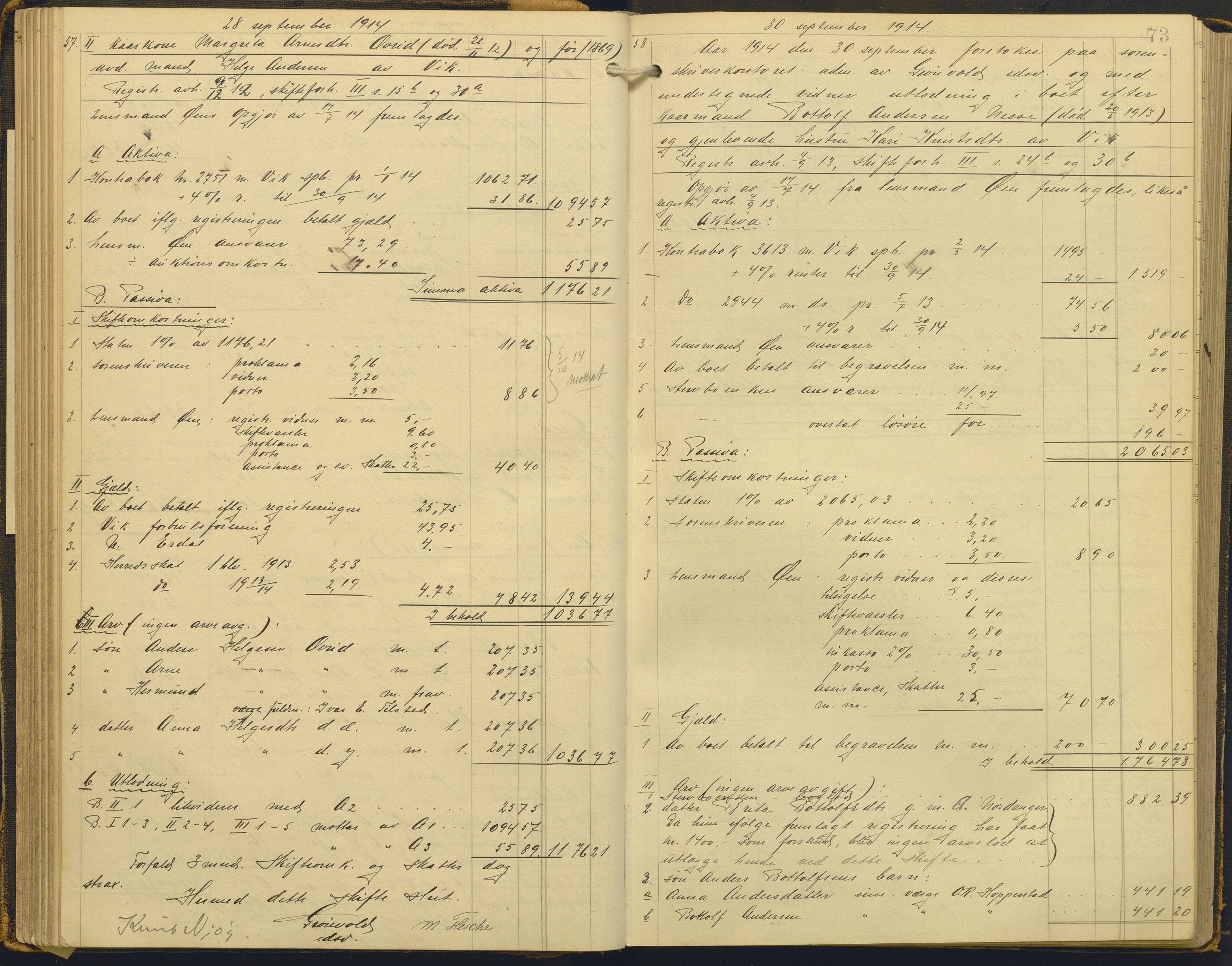 Ytre Sogn tingrett, AV/SAB-A-2601/1/H/Hc/L0006: Skifteutlodningsprotokoll, 1911-1919, p. 72b-73a