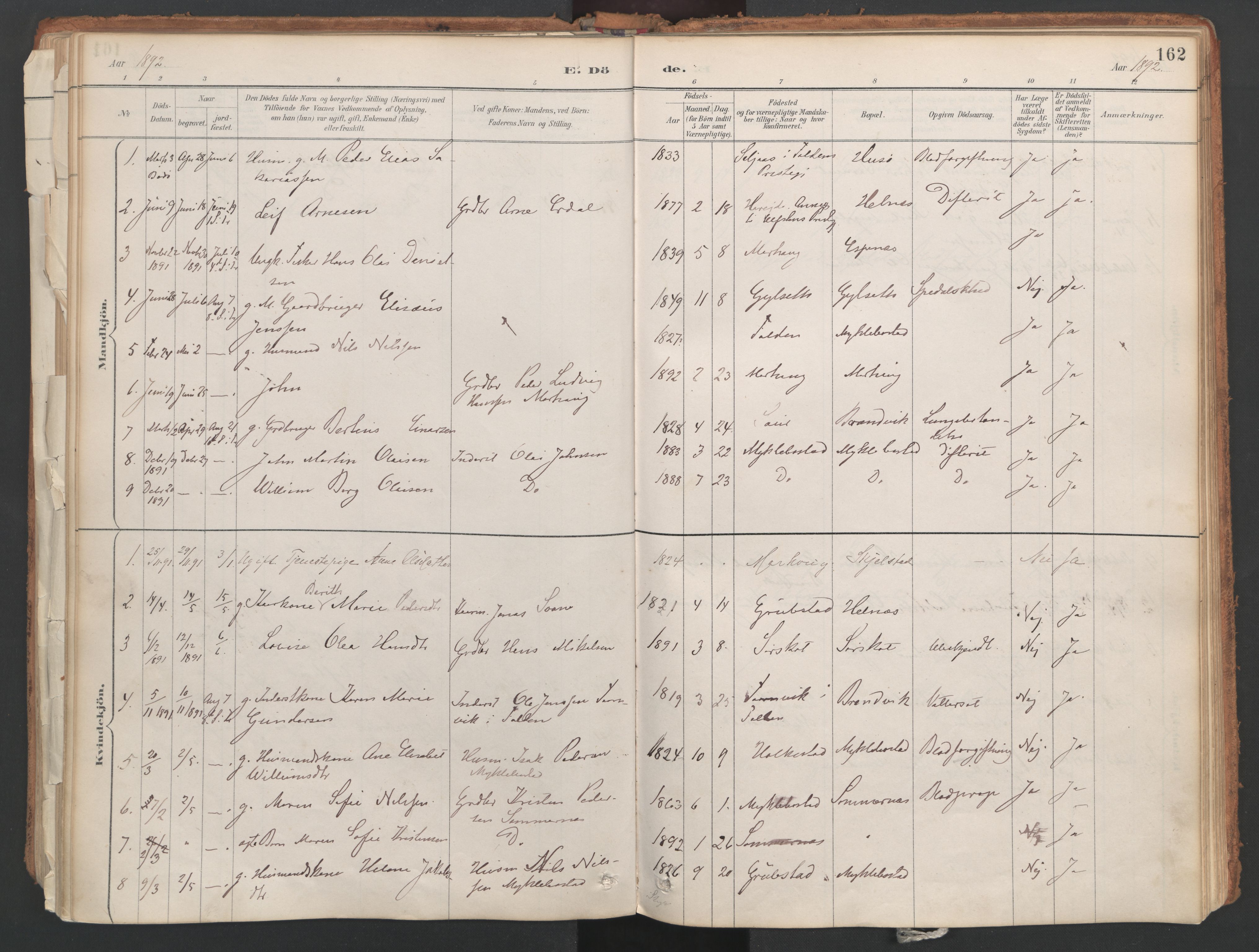 Ministerialprotokoller, klokkerbøker og fødselsregistre - Nordland, AV/SAT-A-1459/857/L0822: Parish register (official) no. 857A02, 1890-1917, p. 162