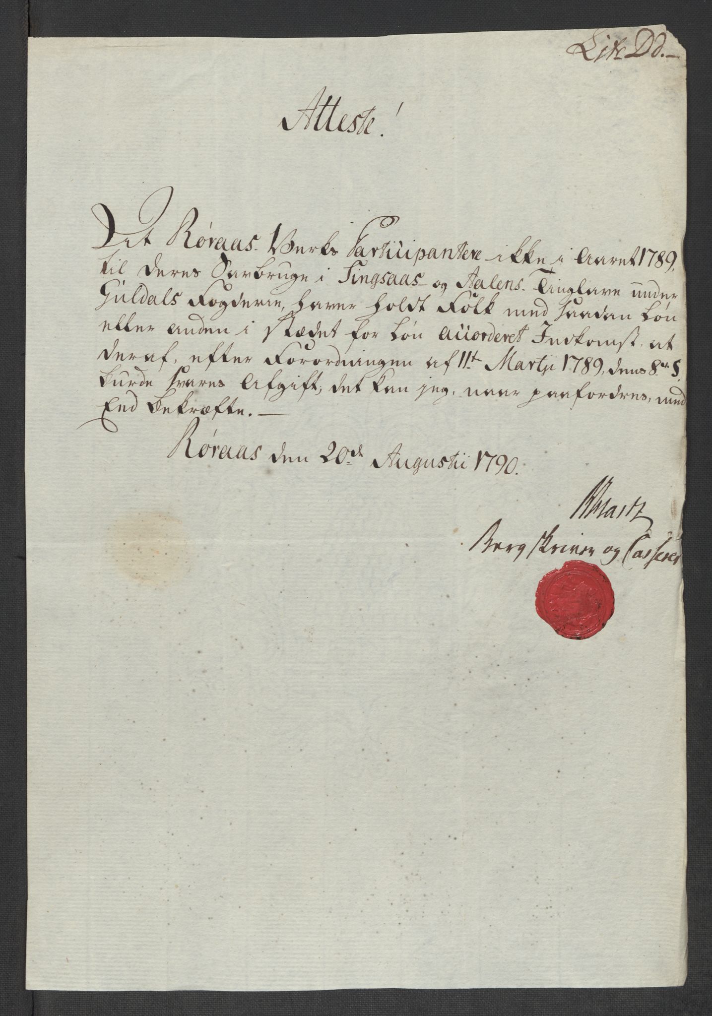 Rentekammeret inntil 1814, Reviderte regnskaper, Mindre regnskaper, AV/RA-EA-4068/Rf/Rfe/L0032: Numedal og Sandsvær fogderi, Orkdal og Gauldal fogderi, 1789, p. 201