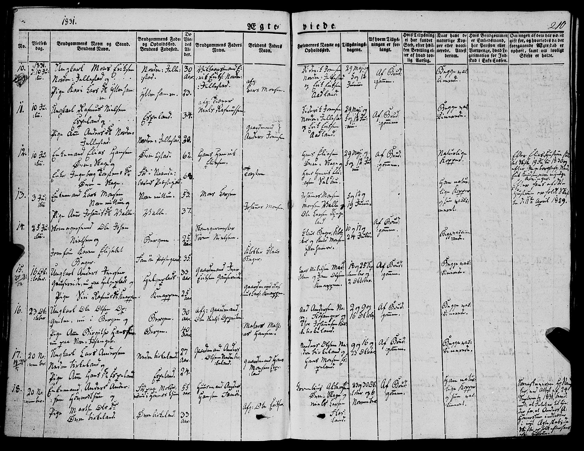 Fana Sokneprestembete, AV/SAB-A-75101/H/Haa/Haaa/L0008: Parish register (official) no. A 8, 1829-1851, p. 210