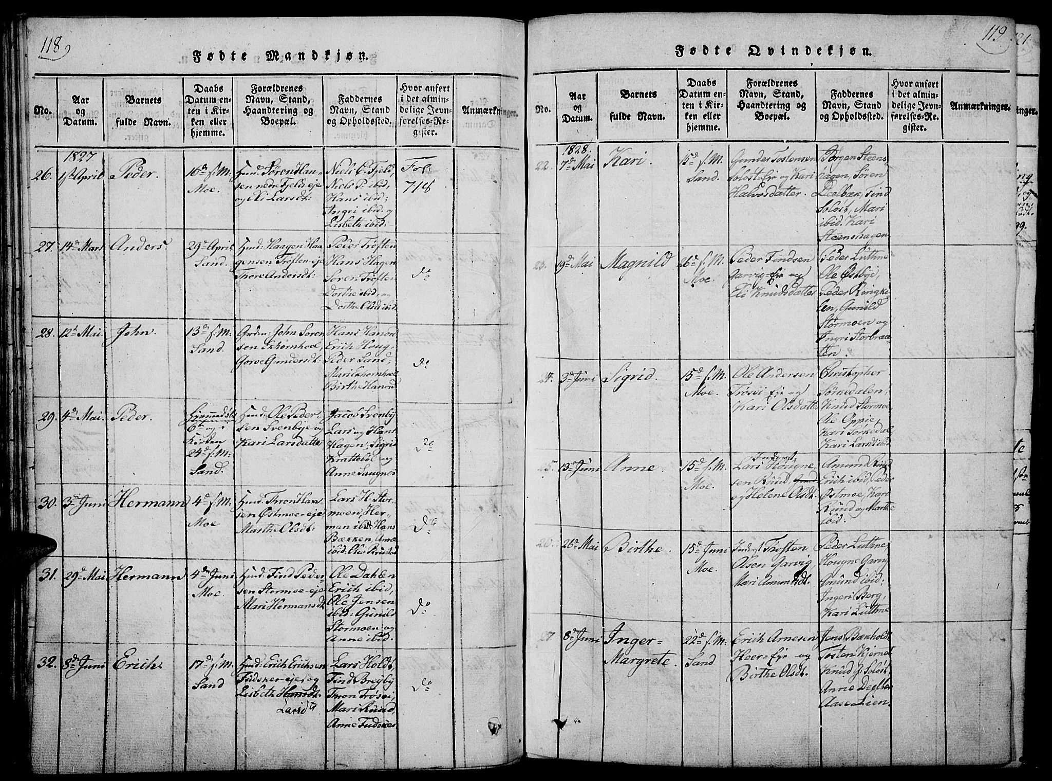 Nord-Odal prestekontor, AV/SAH-PREST-032/H/Ha/Haa/L0001: Parish register (official) no. 1, 1819-1838, p. 118-119