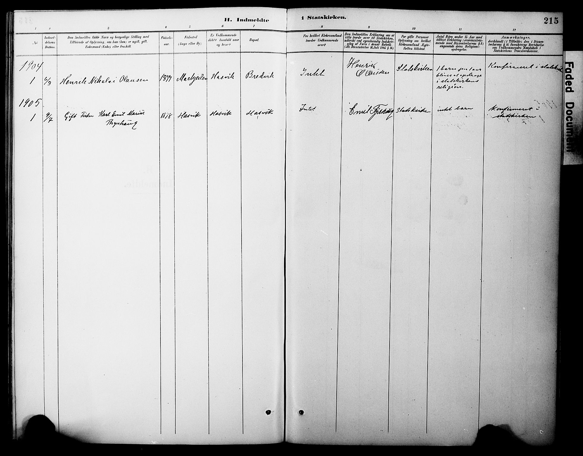 Loppa sokneprestkontor, SATØ/S-1339/H/Ha/L0008kirke: Parish register (official) no. 8, 1889-1907, p. 215