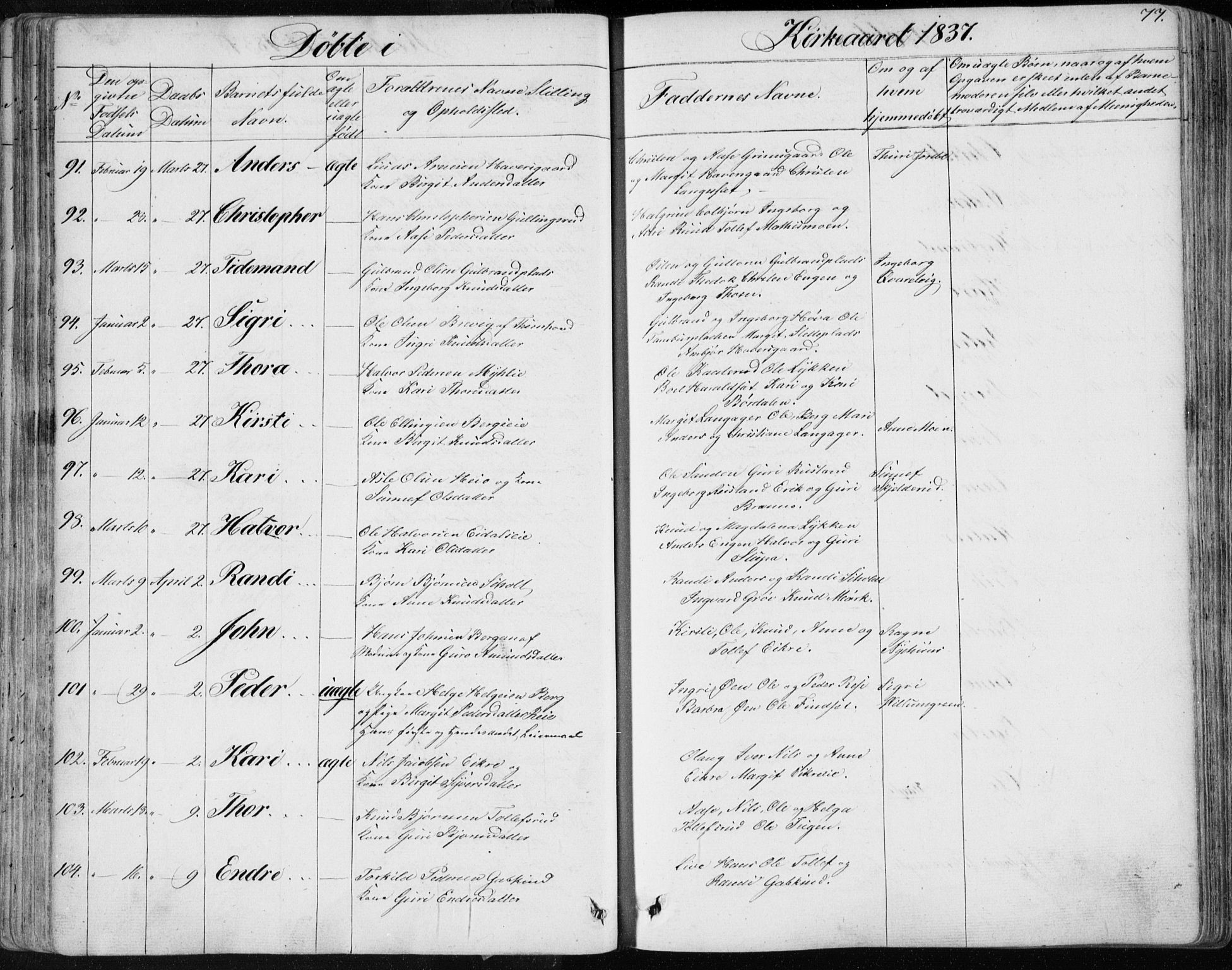Nes kirkebøker, SAKO/A-236/F/Fa/L0009: Parish register (official) no. 9, 1834-1863, p. 77