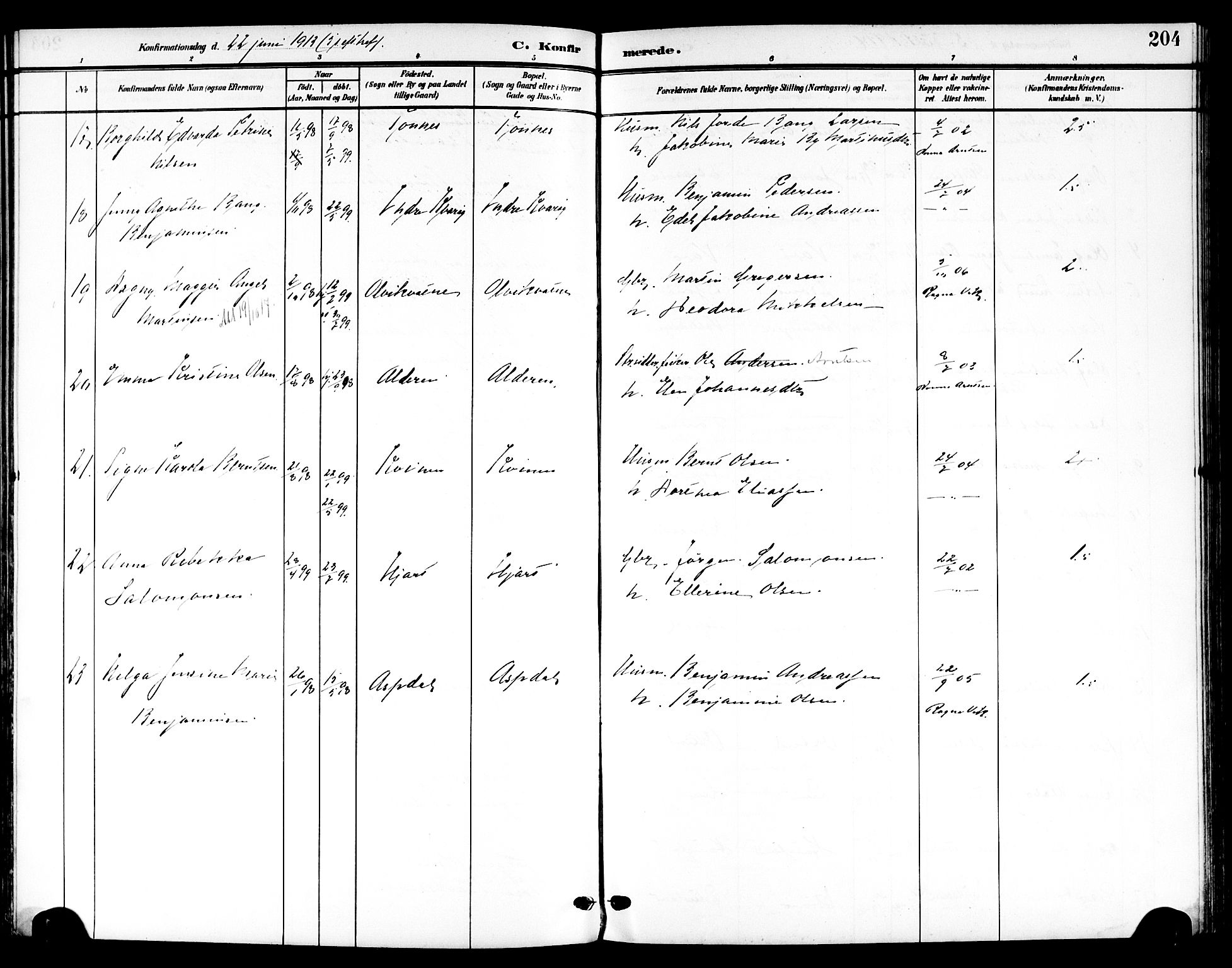 Ministerialprotokoller, klokkerbøker og fødselsregistre - Nordland, AV/SAT-A-1459/839/L0569: Parish register (official) no. 839A06, 1903-1922, p. 204