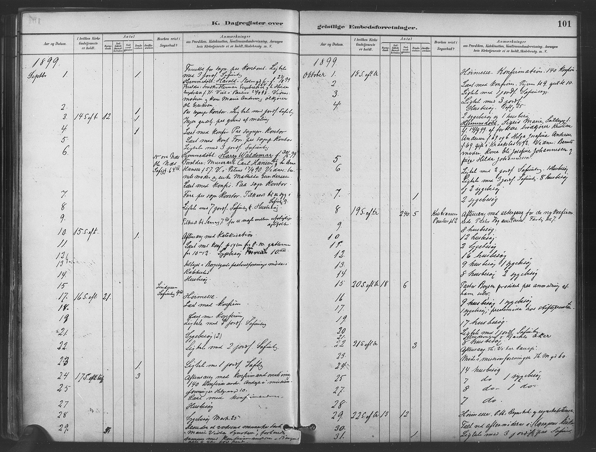 Paulus prestekontor Kirkebøker, AV/SAO-A-10871/I/Ib/L0001: Diary records no. II 1, 1882-1910, p. 101