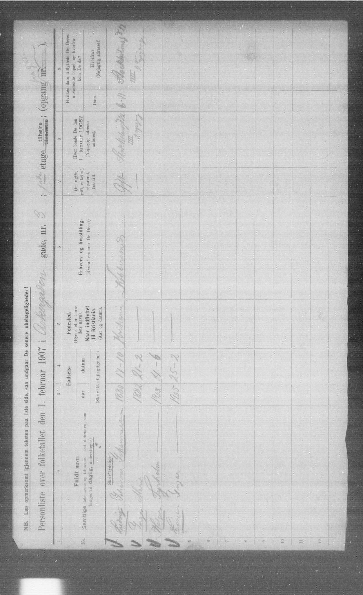 OBA, Municipal Census 1907 for Kristiania, 1907, p. 1328