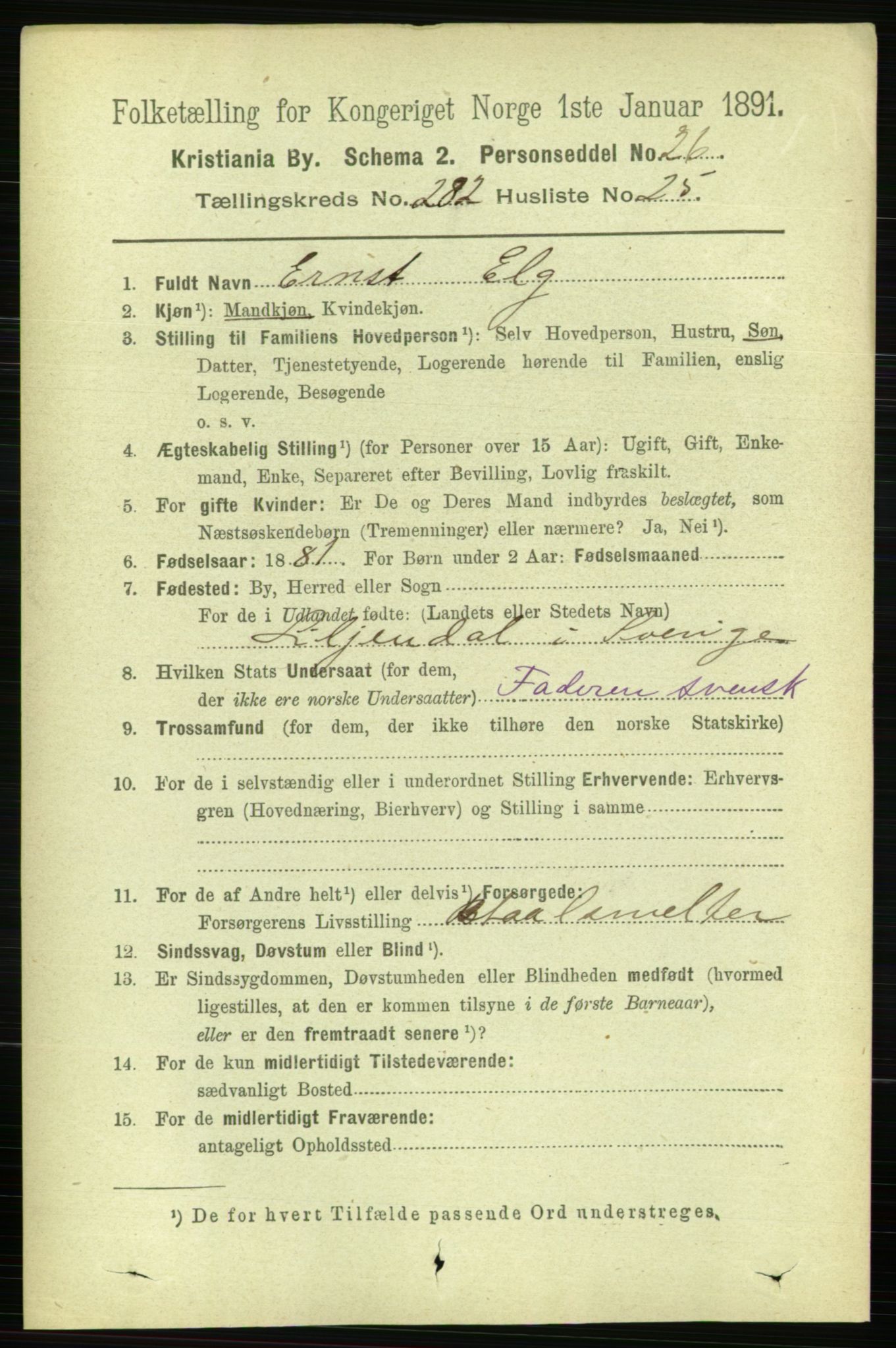 RA, 1891 census for 0301 Kristiania, 1891, p. 172545