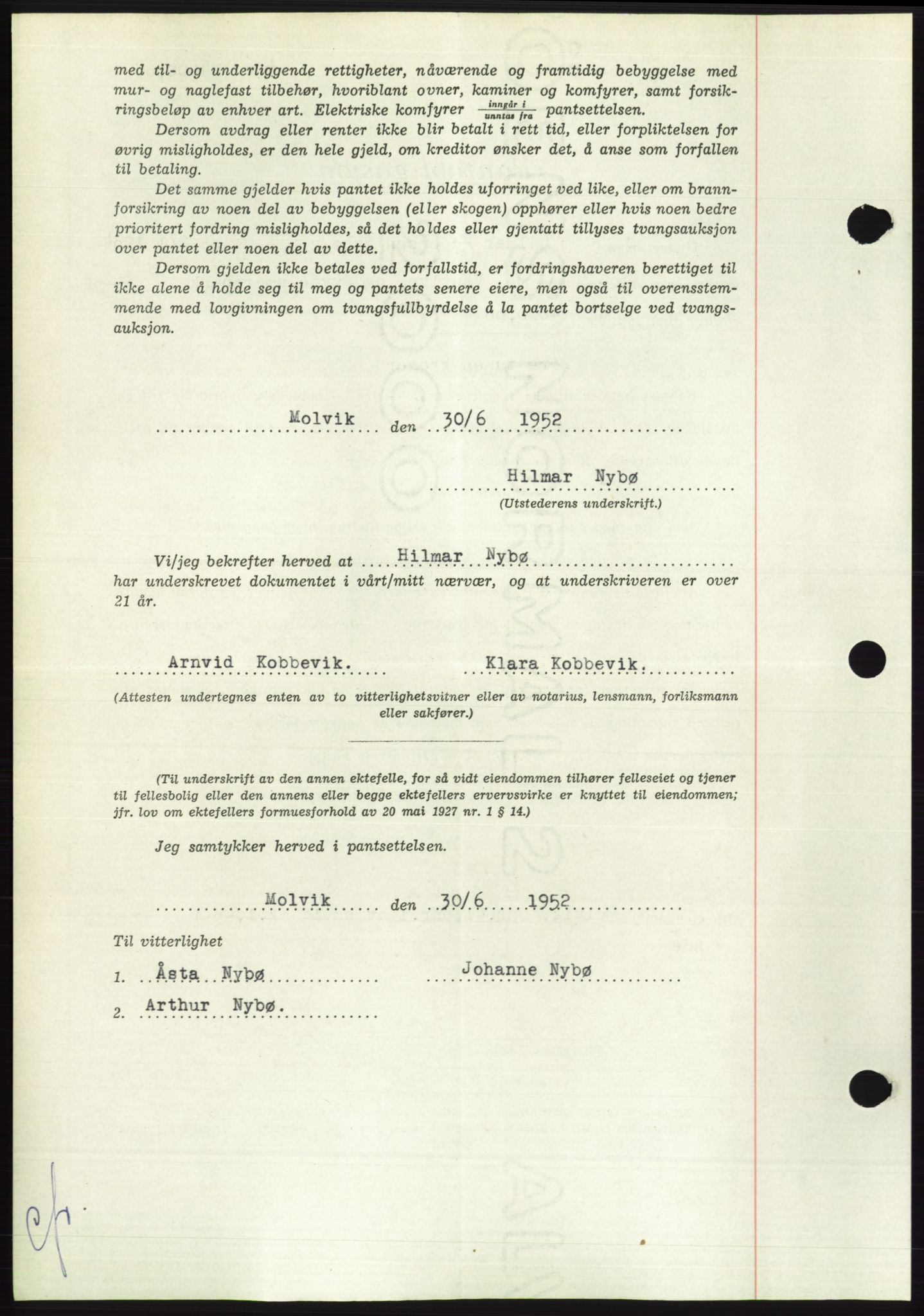 Søre Sunnmøre sorenskriveri, AV/SAT-A-4122/1/2/2C/L0121: Mortgage book no. 9B, 1951-1952, Diary no: : 1408/1952