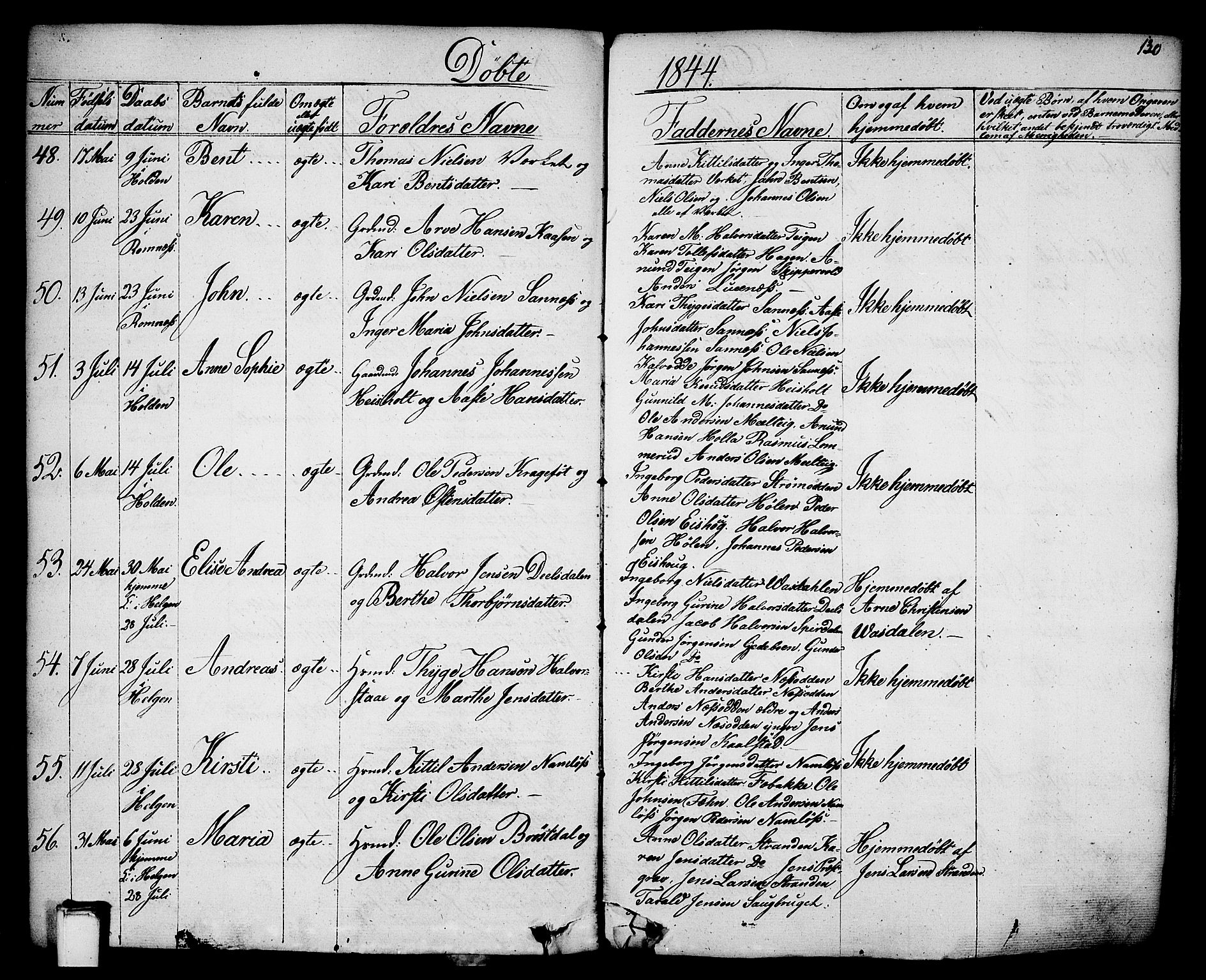 Holla kirkebøker, SAKO/A-272/F/Fa/L0004: Parish register (official) no. 4, 1830-1848, p. 130
