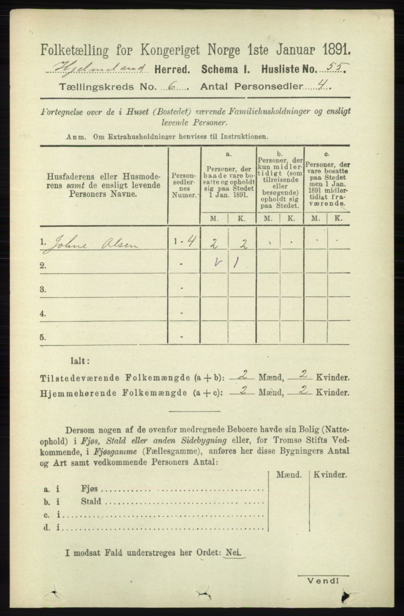 RA, 1891 census for 1133 Hjelmeland, 1891, p. 1551