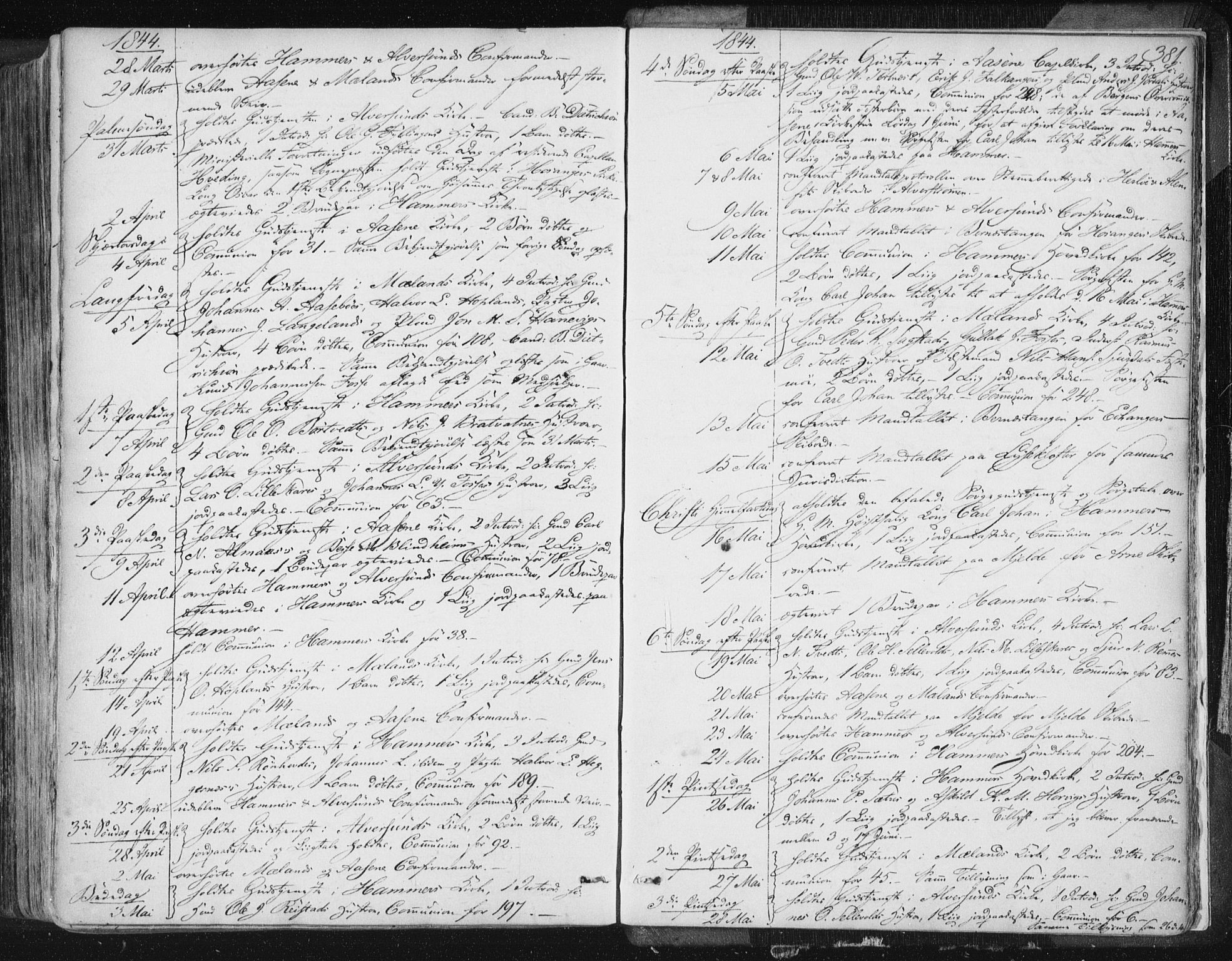 Hamre sokneprestembete, AV/SAB-A-75501/H/Ha/Haa/Haaa/L0012: Parish register (official) no. A 12, 1834-1845, p. 381