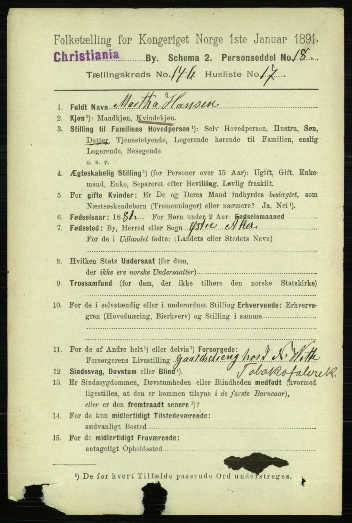 RA, 1891 census for 0301 Kristiania, 1891, p. 81521
