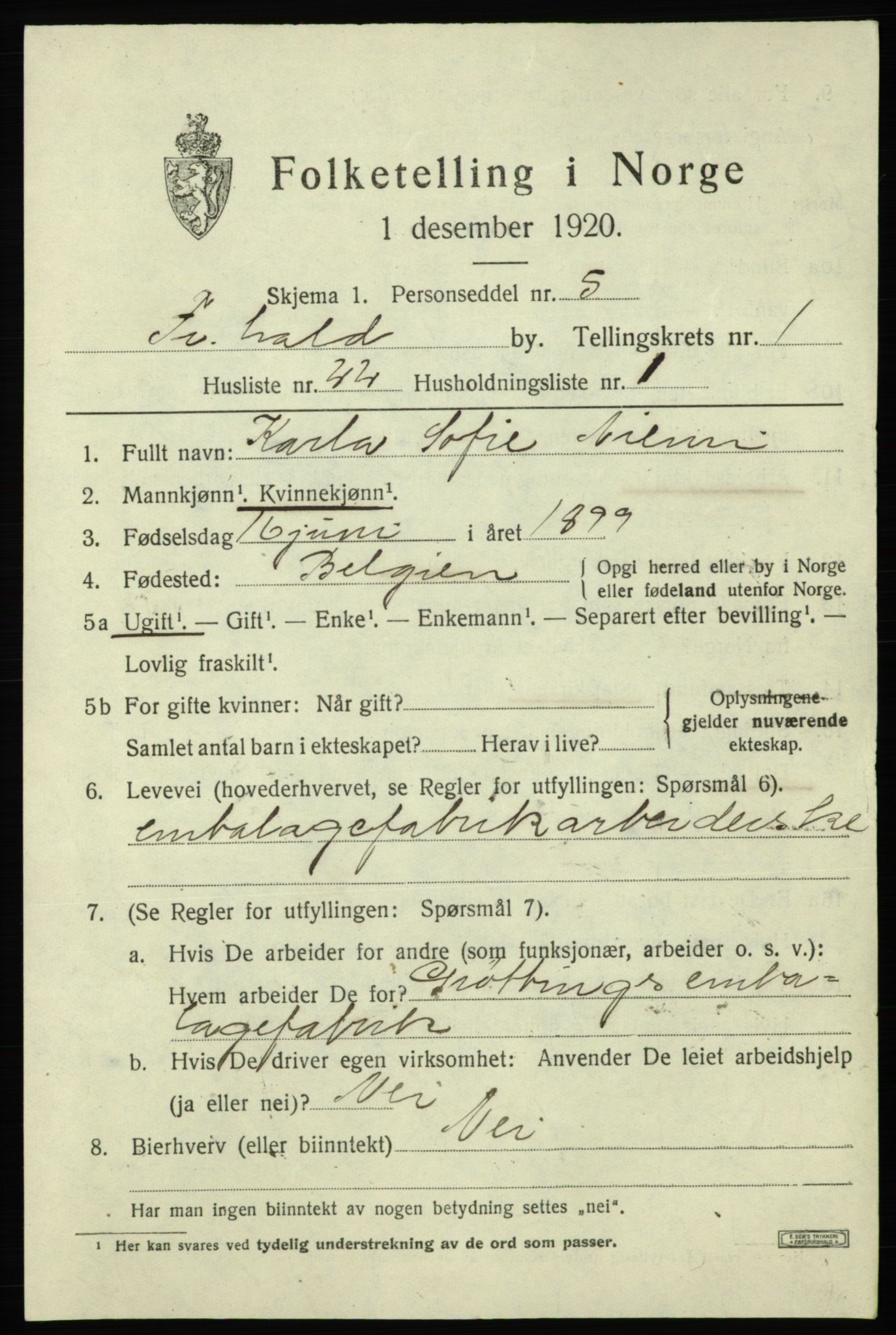 SAO, 1920 census for Fredrikshald, 1920, p. 8466