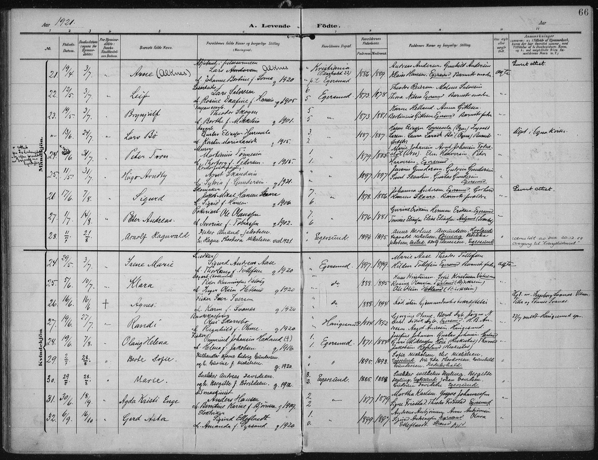 Eigersund sokneprestkontor, AV/SAST-A-101807/S08/L0022: Parish register (official) no. A 21, 1905-1928, p. 66