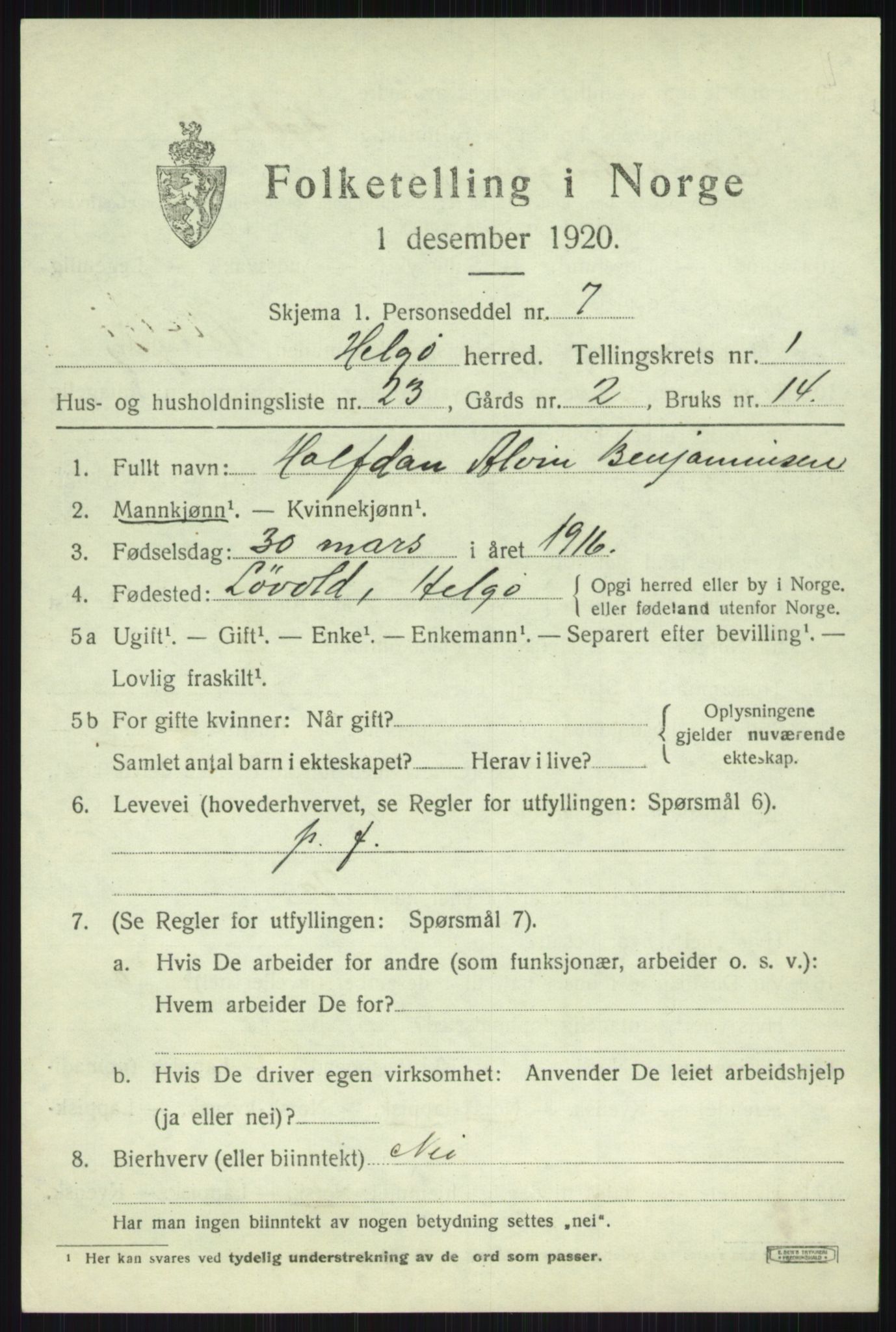 SATØ, 1920 census for Helgøy, 1920, p. 834