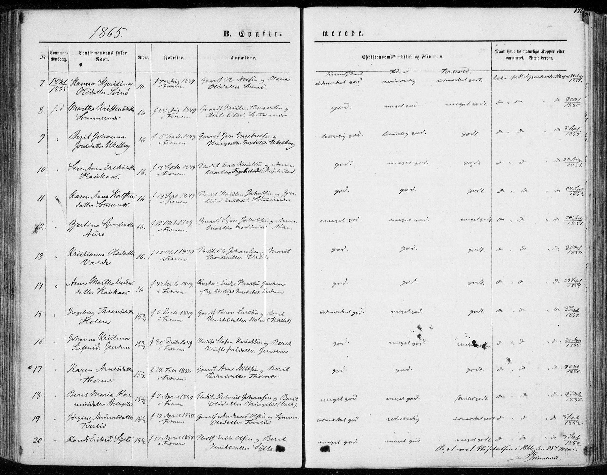 Ministerialprotokoller, klokkerbøker og fødselsregistre - Møre og Romsdal, AV/SAT-A-1454/565/L0748: Parish register (official) no. 565A02, 1845-1872, p. 170