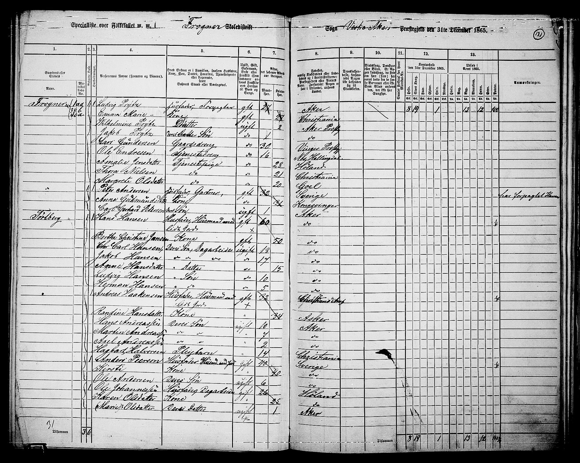 RA, 1865 census for Vestre Aker, 1865, p. 295