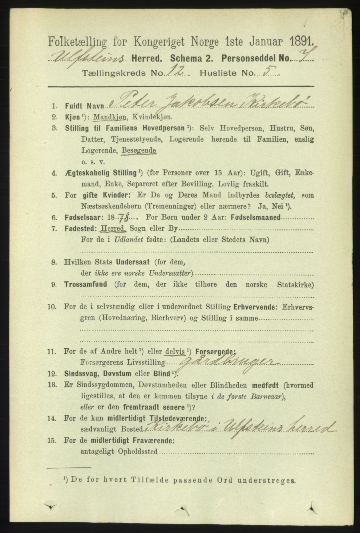 RA, 1891 census for 1516 Ulstein, 1891, p. 3885