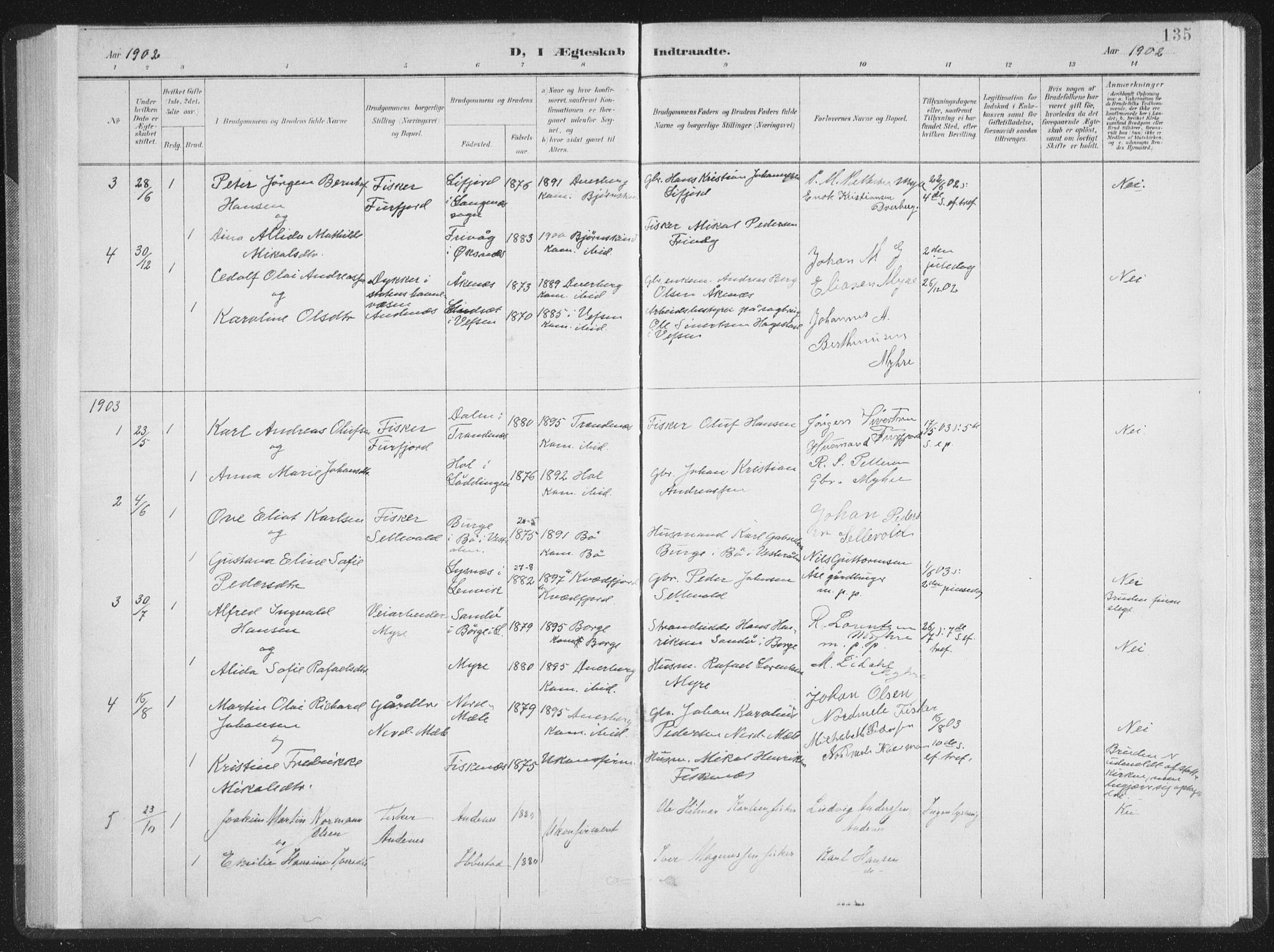 Ministerialprotokoller, klokkerbøker og fødselsregistre - Nordland, SAT/A-1459/897/L1400: Parish register (official) no. 897A07, 1897-1908, p. 135