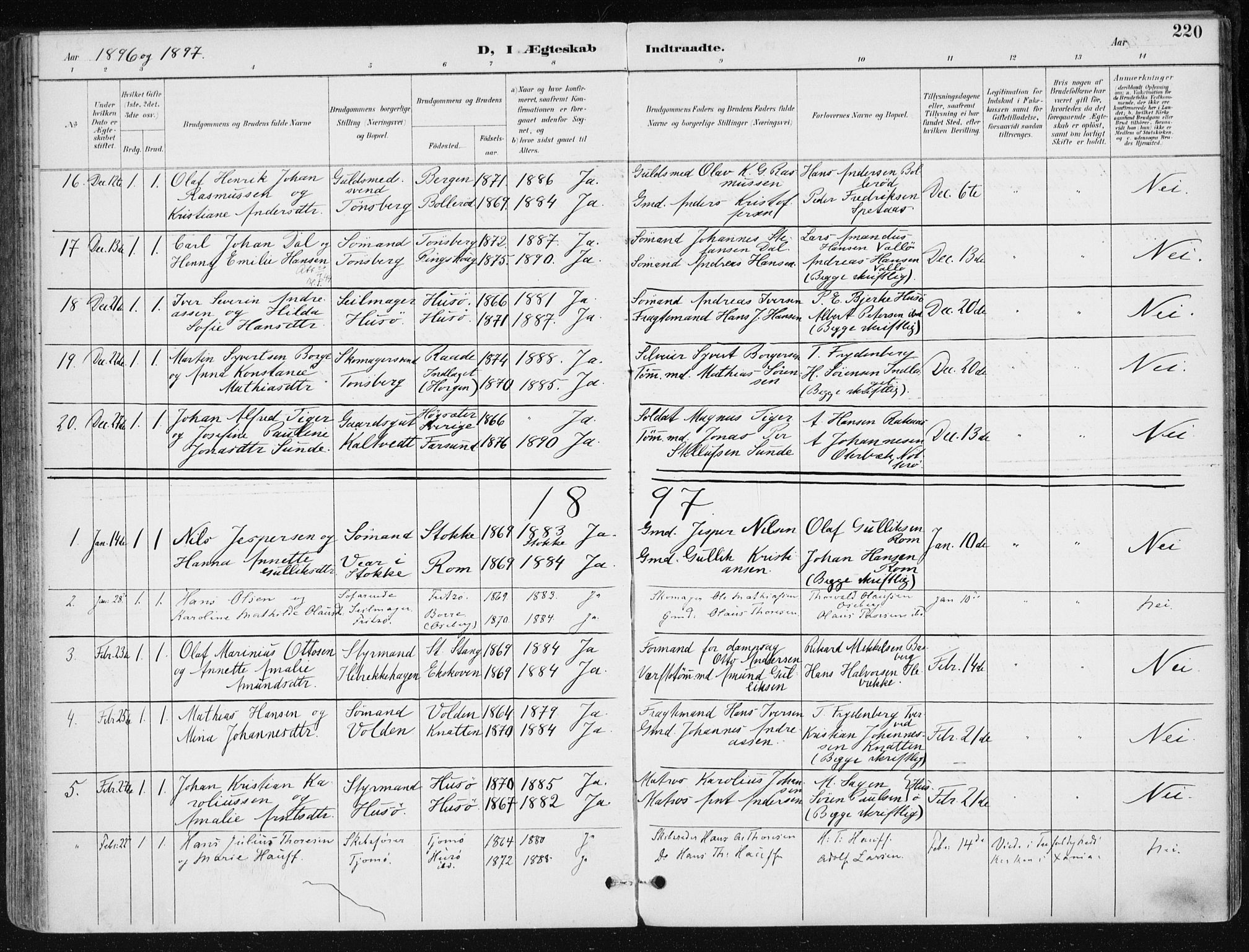 Sem kirkebøker, AV/SAKO-A-5/F/Fb/L0005: Parish register (official) no. II 5, 1892-1904, p. 220