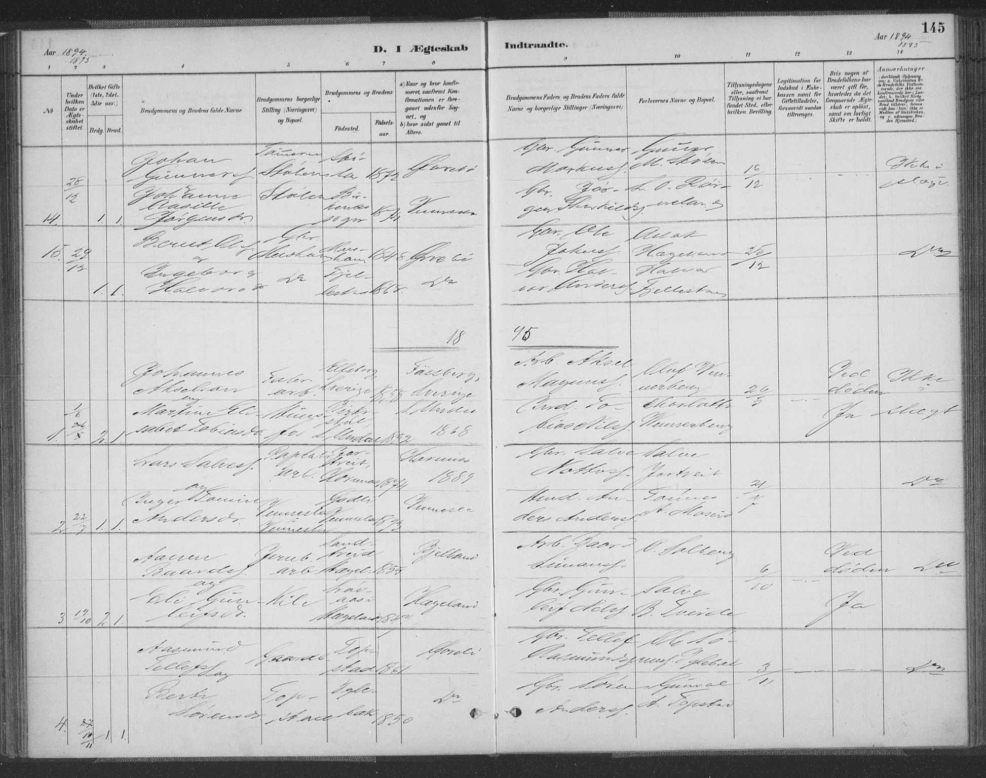 Vennesla sokneprestkontor, AV/SAK-1111-0045/Fa/Fac/L0009: Parish register (official) no. A 9, 1884-1901, p. 145