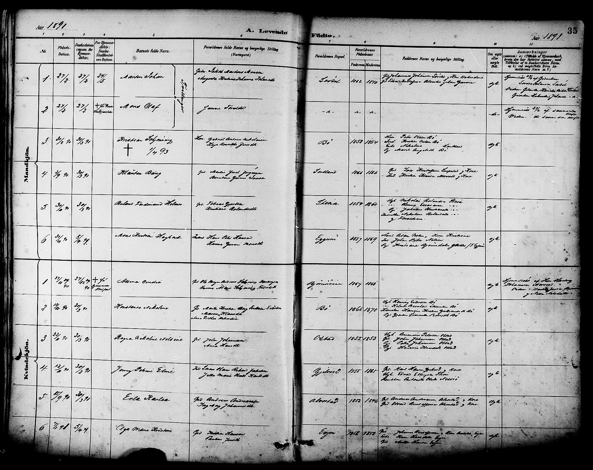 Ministerialprotokoller, klokkerbøker og fødselsregistre - Nordland, SAT/A-1459/880/L1133: Parish register (official) no. 880A07, 1888-1898, p. 35