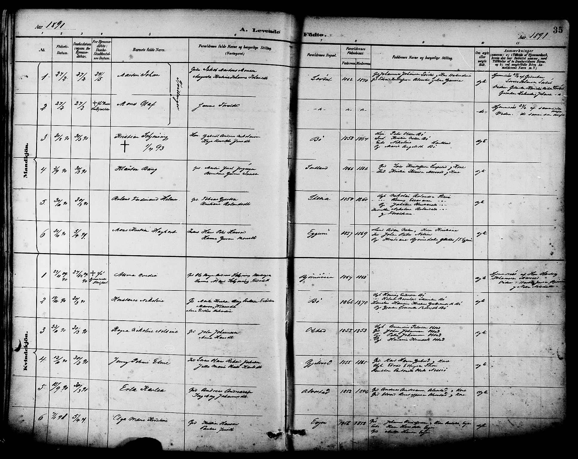 Ministerialprotokoller, klokkerbøker og fødselsregistre - Nordland, AV/SAT-A-1459/880/L1133: Parish register (official) no. 880A07, 1888-1898, p. 35