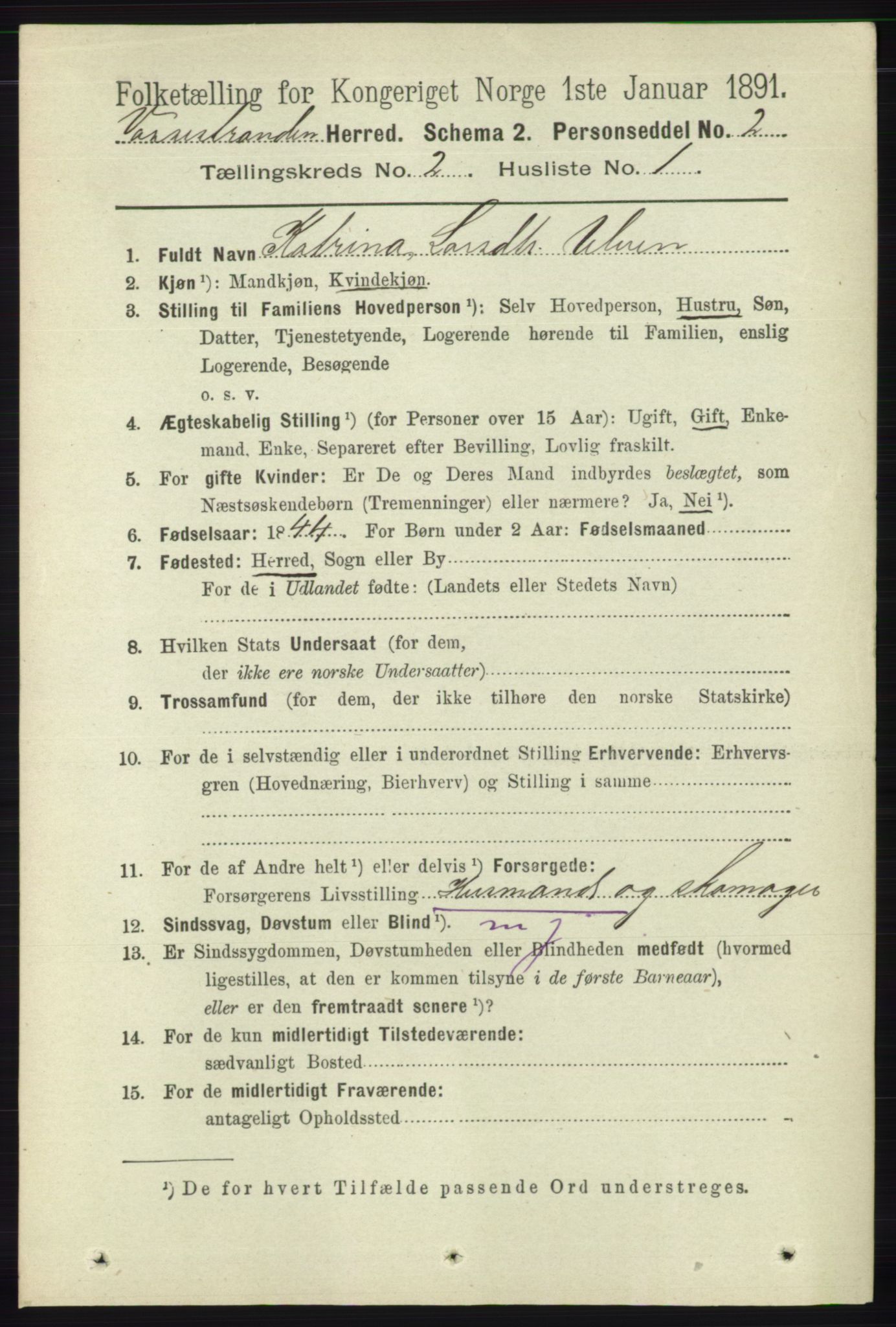 RA, 1891 census for 1236 Vossestrand, 1891, p. 720