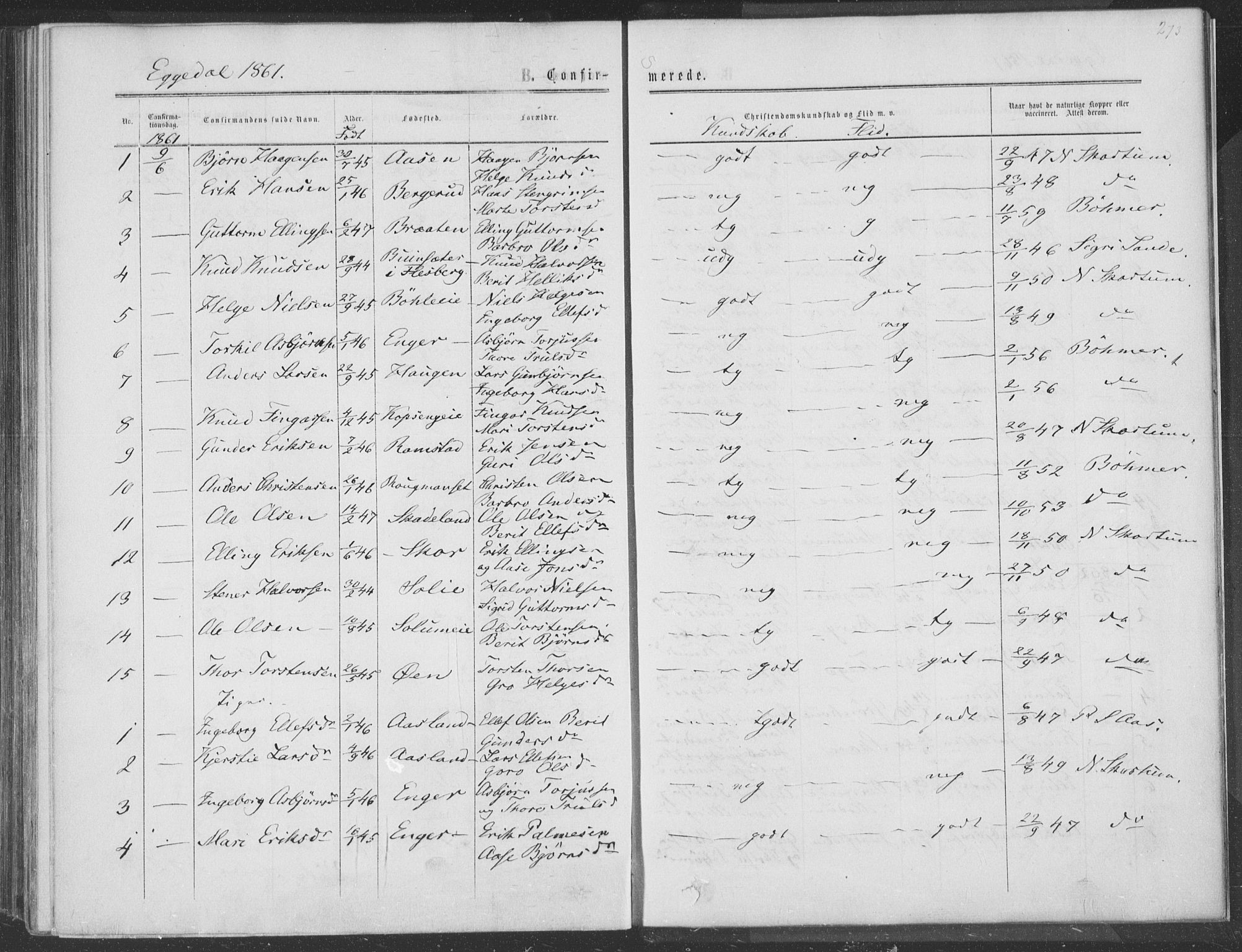 Sigdal kirkebøker, AV/SAKO-A-245/F/Fa/L0009a: Parish register (official) no. I 9A, 1860-1871, p. 273