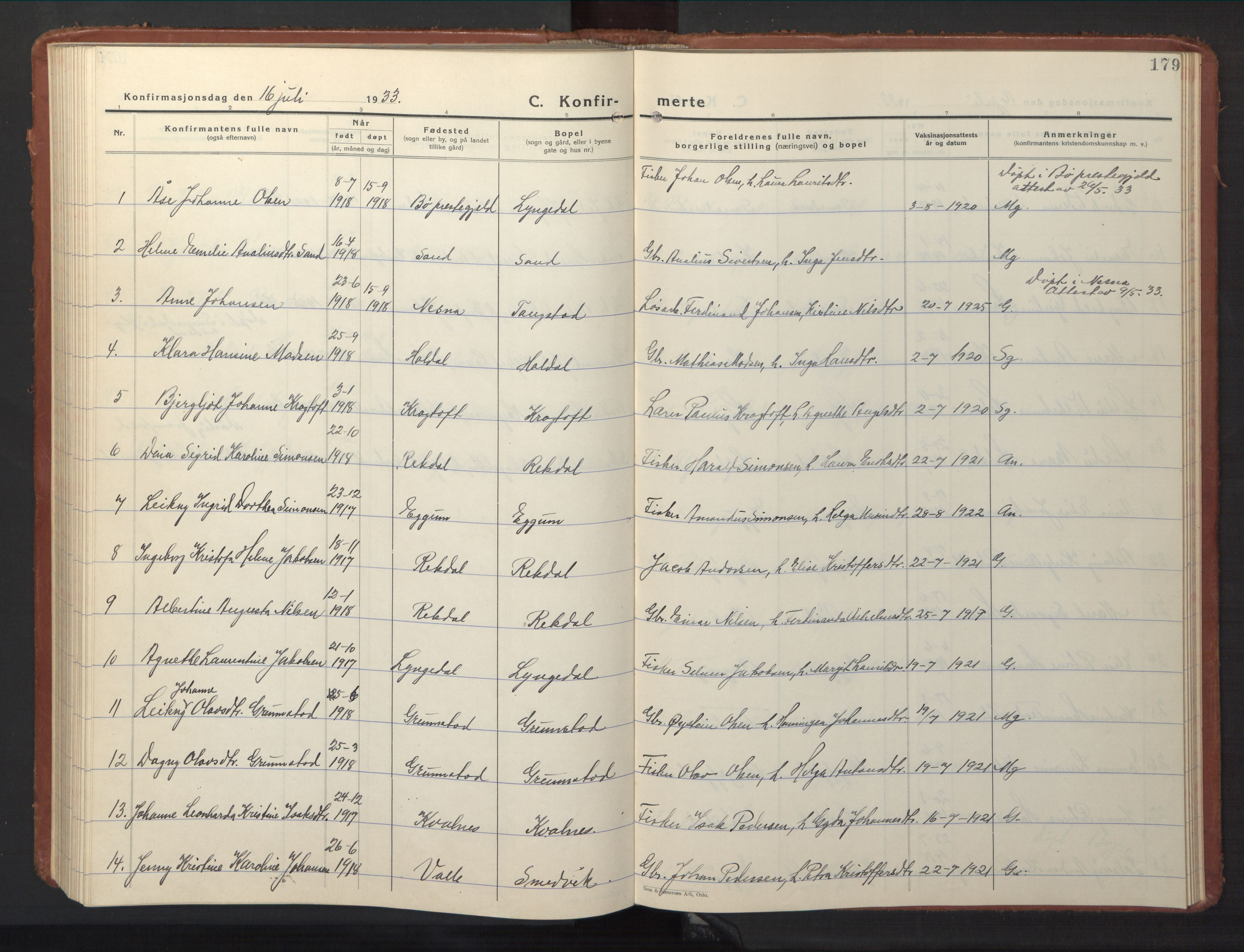 Ministerialprotokoller, klokkerbøker og fødselsregistre - Nordland, AV/SAT-A-1459/880/L1143: Parish register (copy) no. 880C05, 1929-1951, p. 179