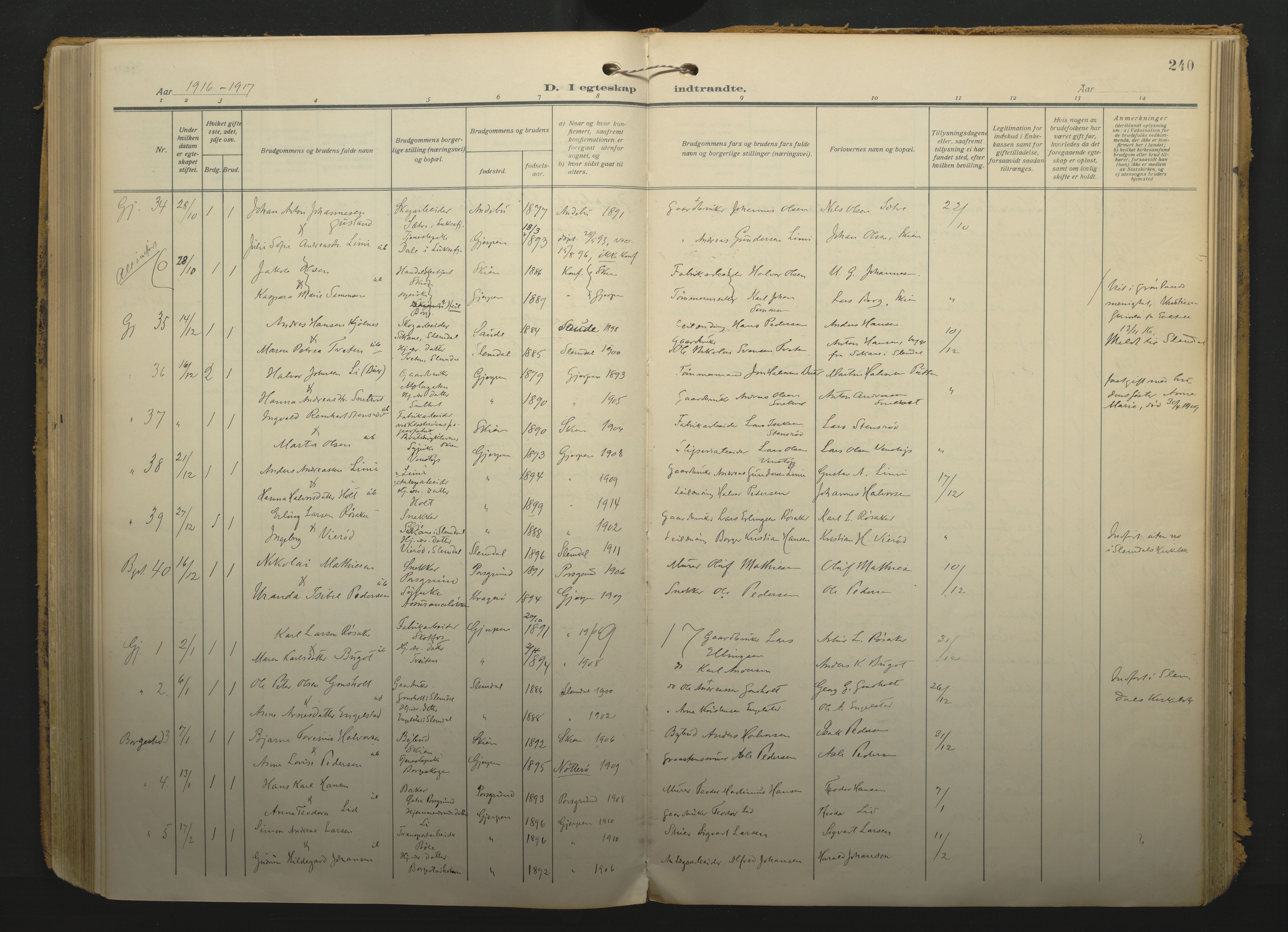 Gjerpen kirkebøker, SAKO/A-265/F/Fa/L0013: Parish register (official) no. I 13, 1914-1924, p. 240