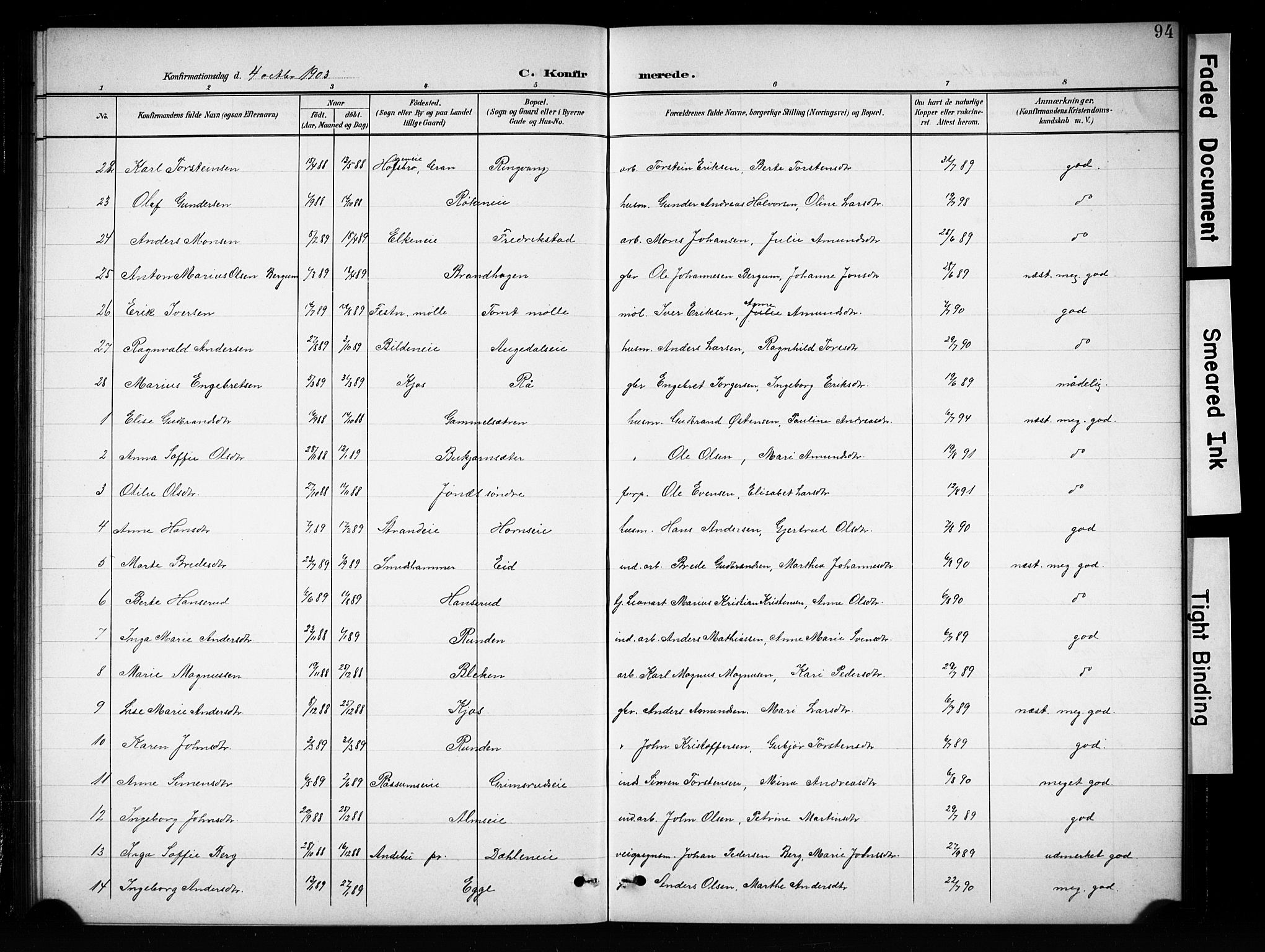 Brandbu prestekontor, SAH/PREST-114/H/Ha/Hab/L0005: Parish register (copy) no. 5, 1900-1913, p. 94