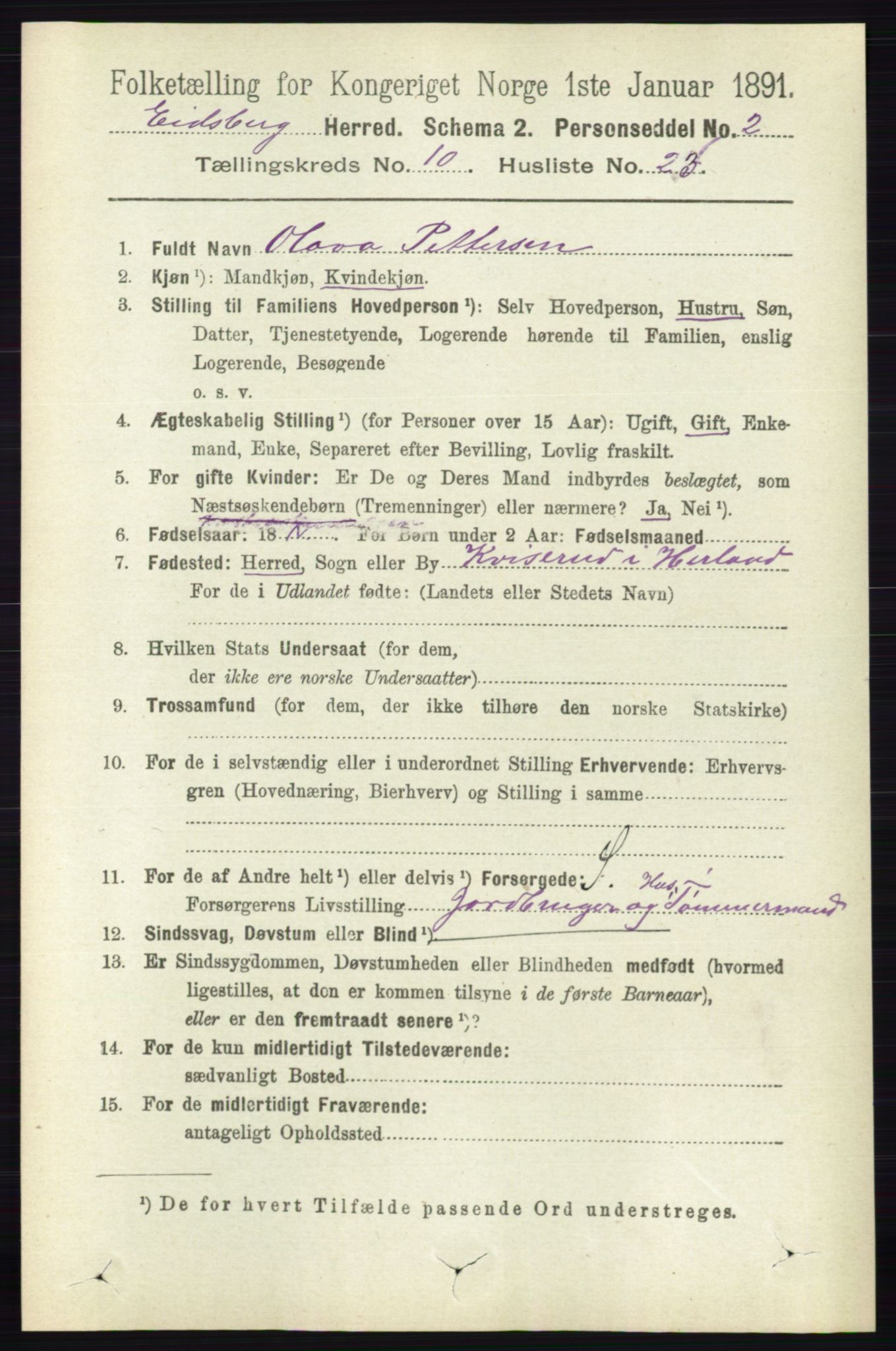 RA, 1891 census for 0125 Eidsberg, 1891, p. 5801